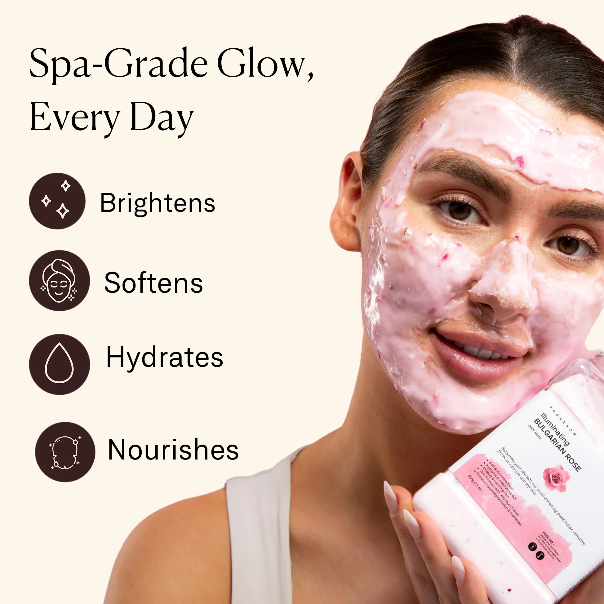 VogueNow Jelly Face Mask - bułgarska maska z galaretką różaną z bezpłatnym wałkiem jadeitowym i szpatułką profesjonalne maski galaretki wajacial galaretka w proszku 23 Fl Oz słoik maska na twarz