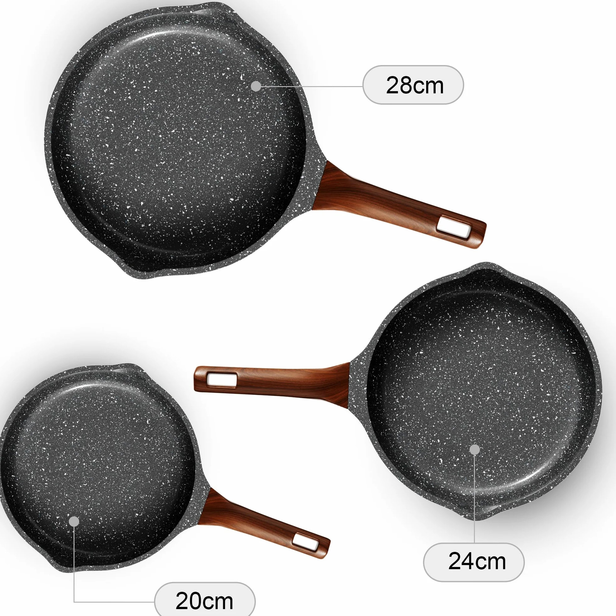 RIOVARM Zestaw patelni indukcyjnych granitowa 20 cm 24 cm 28 cm nieprzywierające bez PFOA