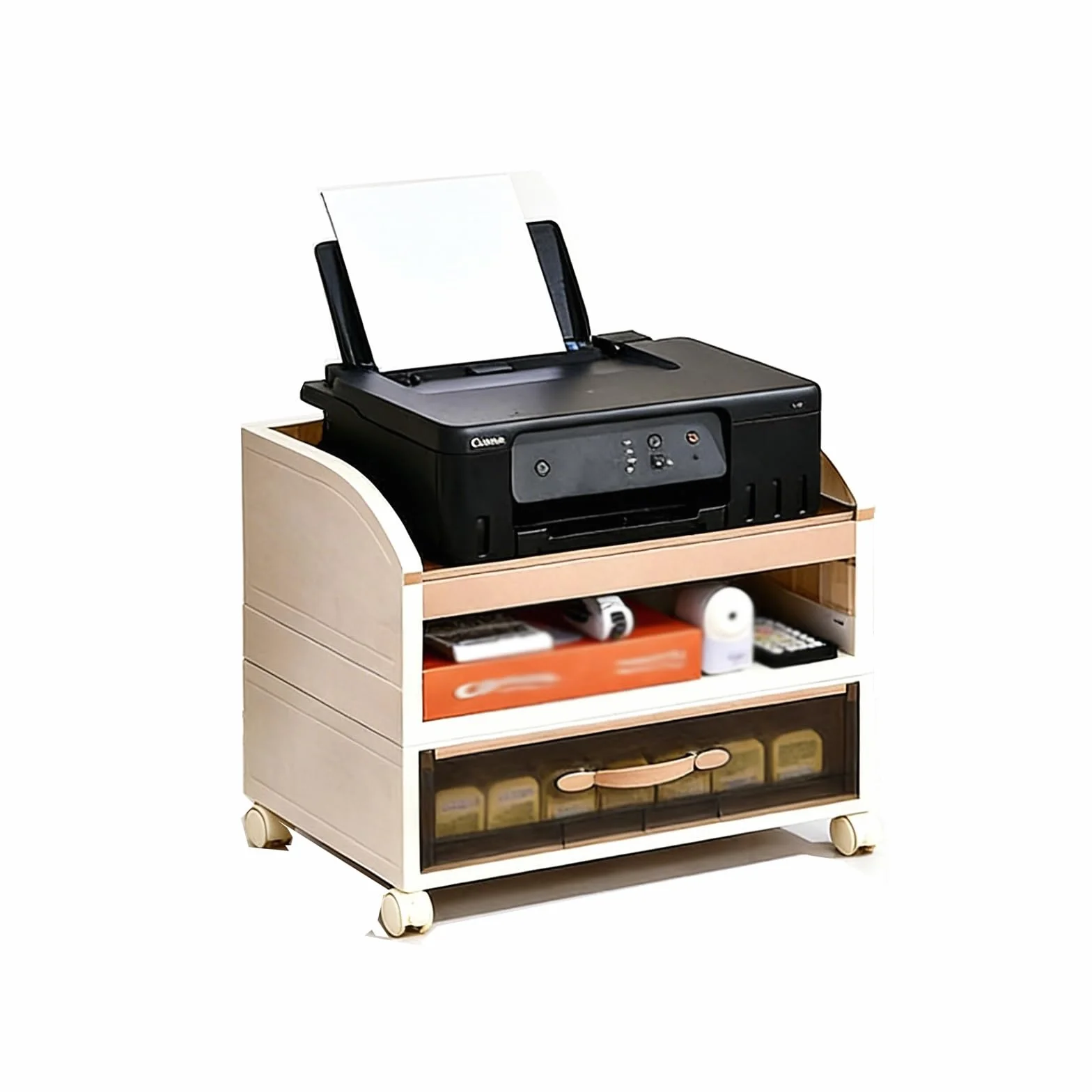 Multi-layered Printer Stand Mobile Printer Cart with Transparent Drawers and Wheels for A4 Documents Home Office