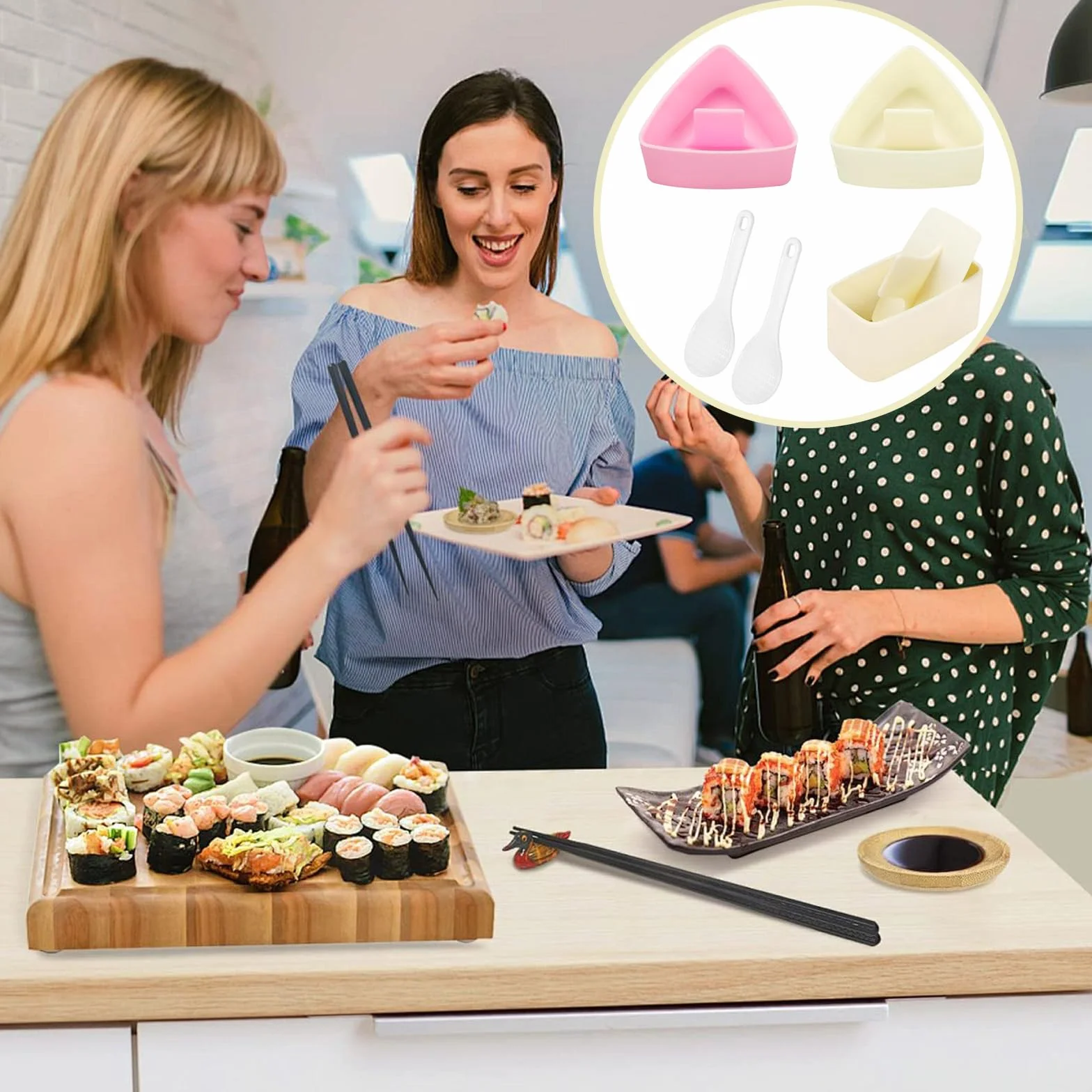 Zestaw foremek do sushi Onigiri, nieprzywierające, trójkątne i kwadratowe, do kulek ryżowych