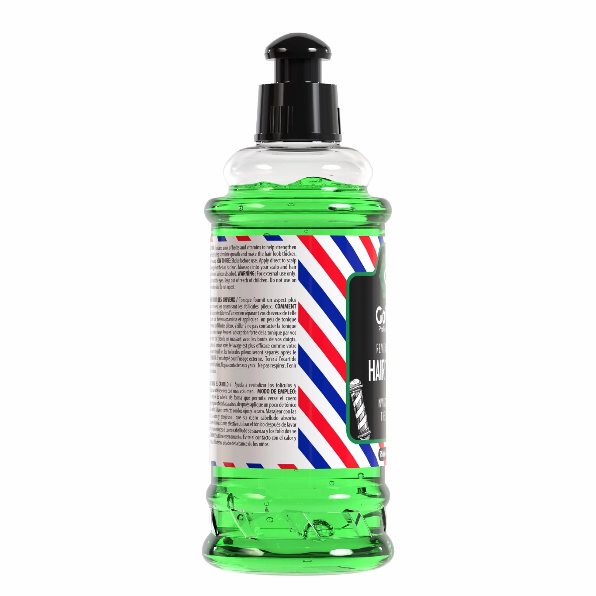 Gabri HAIR TONIC - orzeźwiający tonik do włosów - z atrakcyjnym wzornictwem Barber Shop, orzeźwiająca zieleń wewnątrz i nieodparty zapach! - 250 ml (1 sztuka)