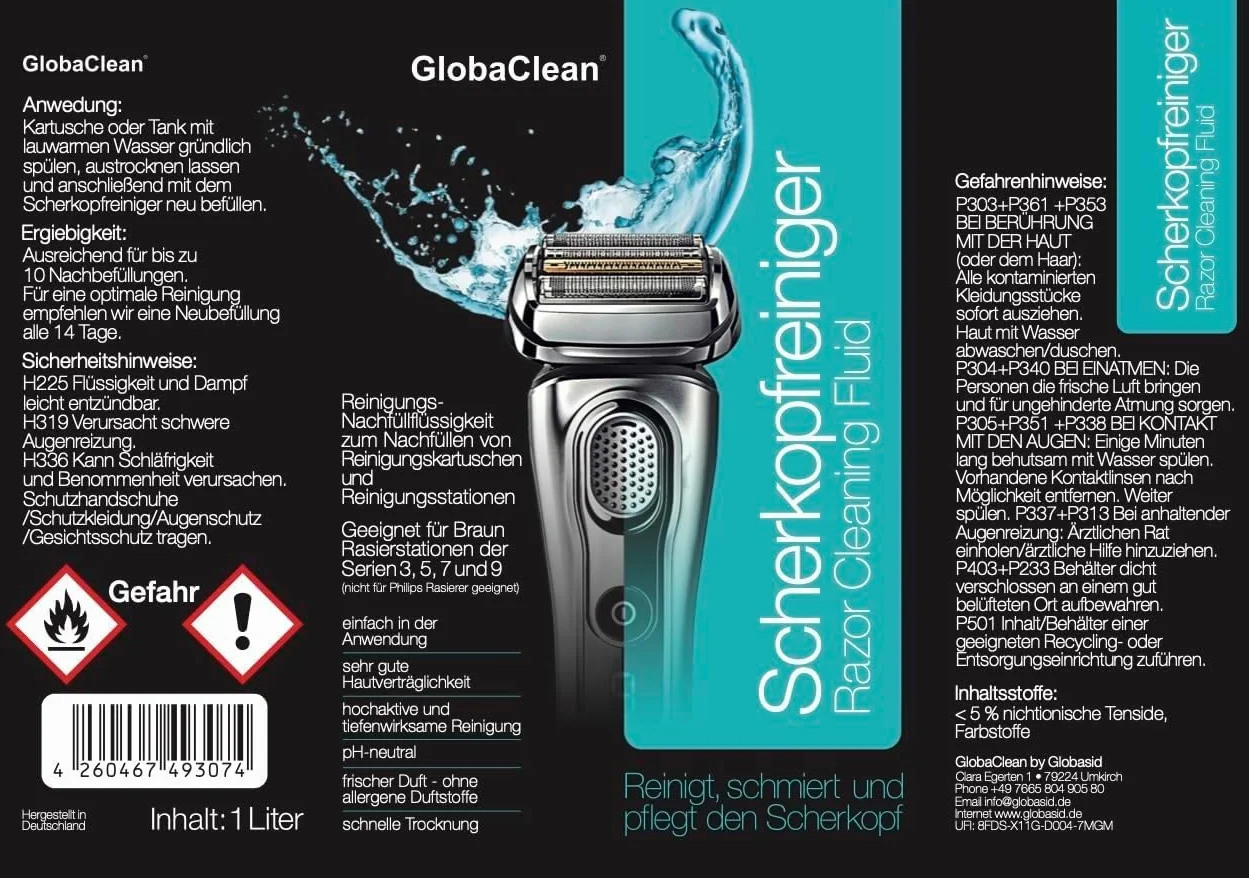środek czyszczący do głowic - Kompatybilny z wkładami Braun Clean & Renew - Wkłady czyszczące Braun Series 9 - Środek czyszczący do głowic Braun - 1L