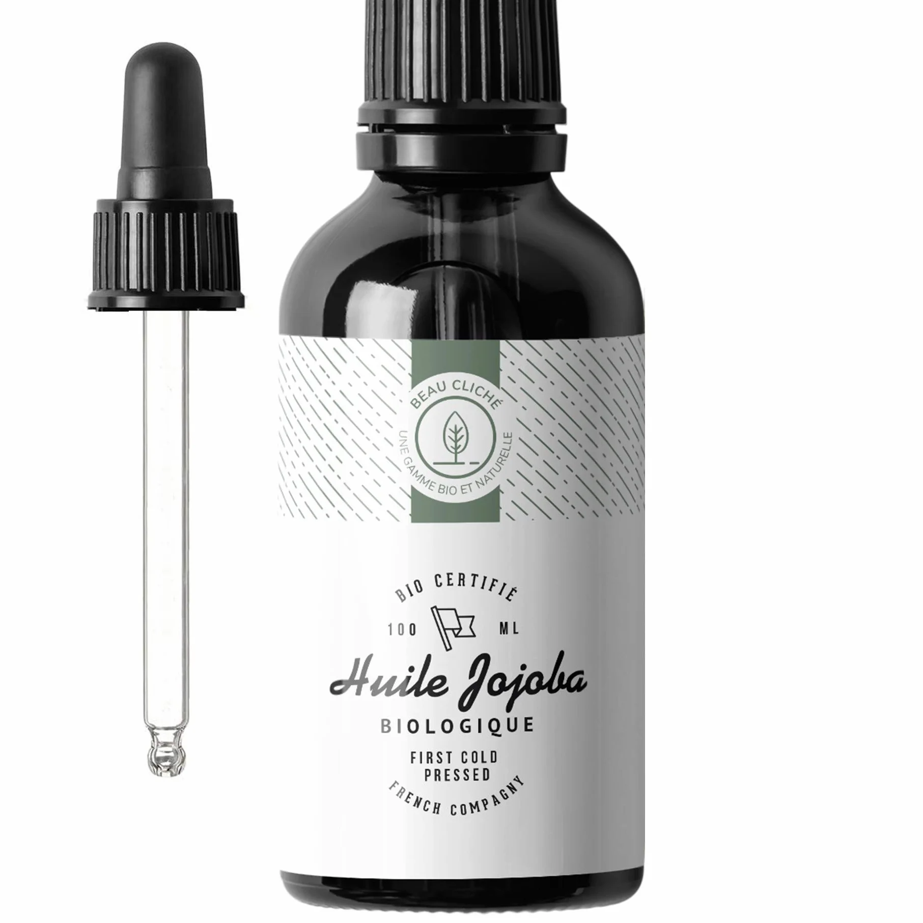 100ml Olejek Organiczny Jojoba, Tłoczony na Zimno, 100% Naturalna Pielęgnacja skóry, Włosów, Brody - Szklana Butelka - Pakowany we Francji