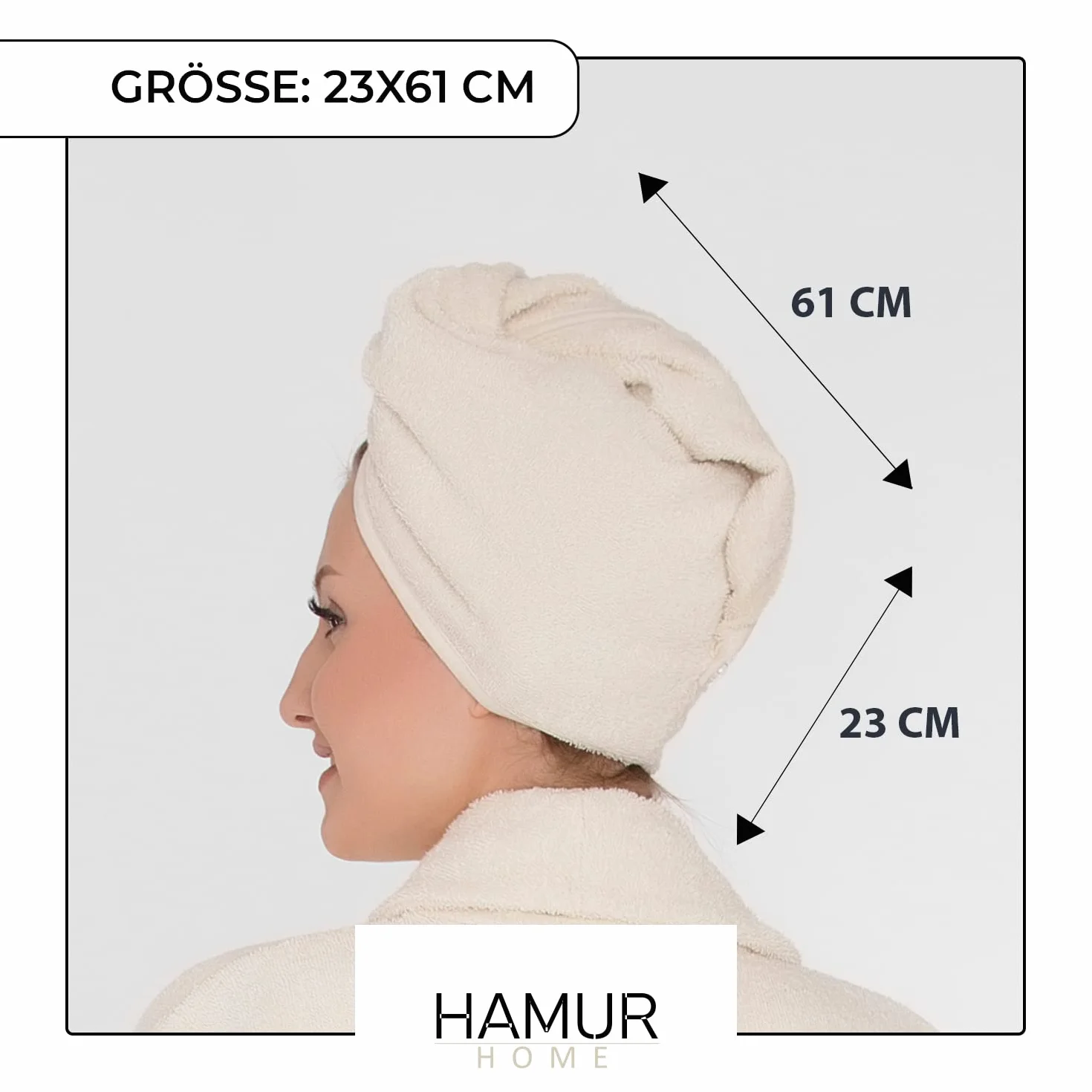 Hamur Home Ręcznik do Włosów Hair Towel Wrap Zapinany Na Guzik Wygodny Turban, Naturalny kolor bawełny Ecru 100% Bawełna frotte