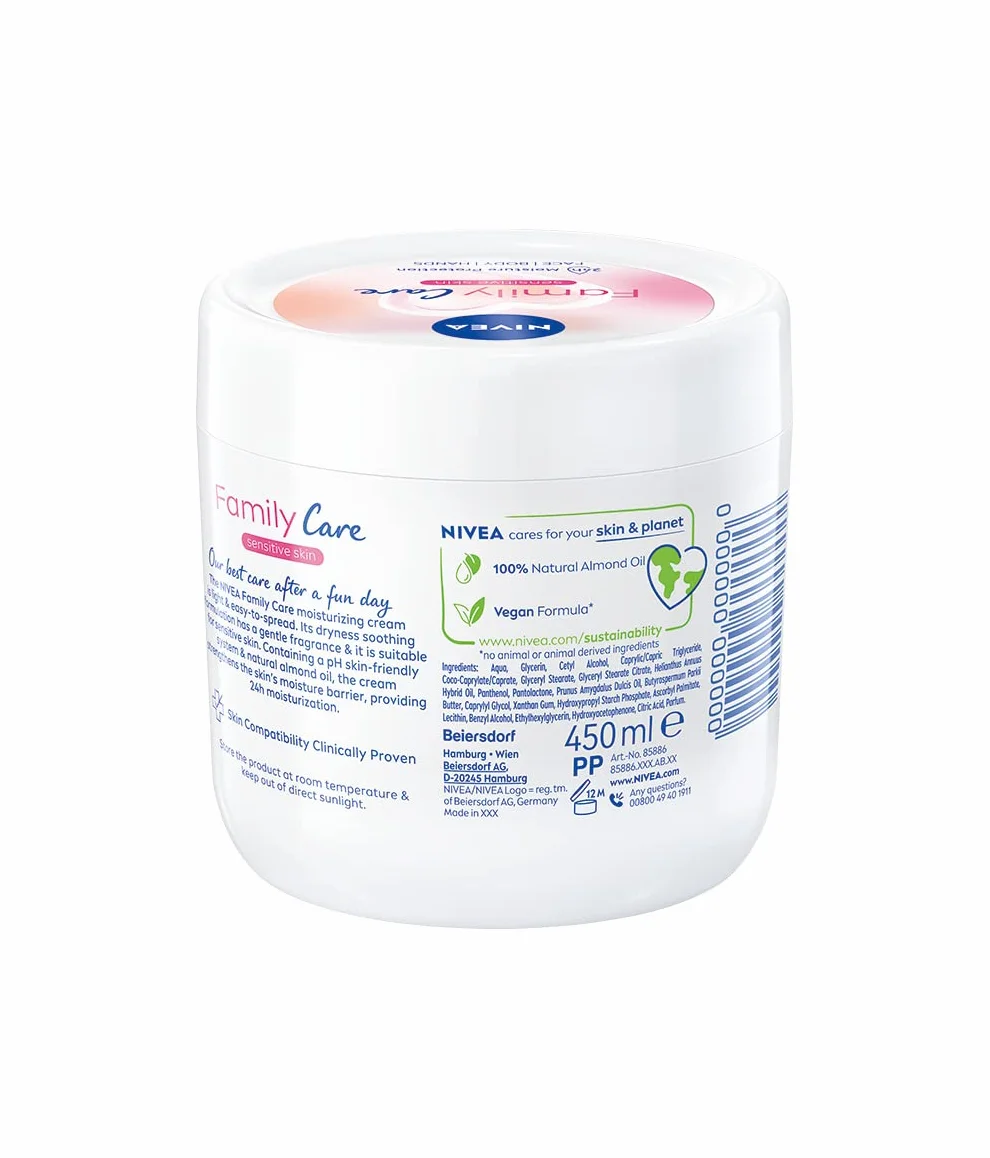NIVEA Family Care Lekki krem nawilżający do wrażliwej skóry ciała, twarzy i dłoni dla całej rodziny 450 ml