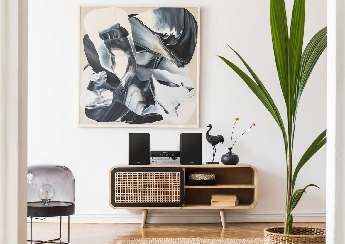 PHILIPS Micro Music System z Bluetooth (system HiFi, radio FM, USB, CD, MP3-CD, Audio-In, port USB do ładowania, głośniki Bass-Reflex, cyfrowe sterowanie dźwiękiem) – model 2020/2021, TAM4205/12