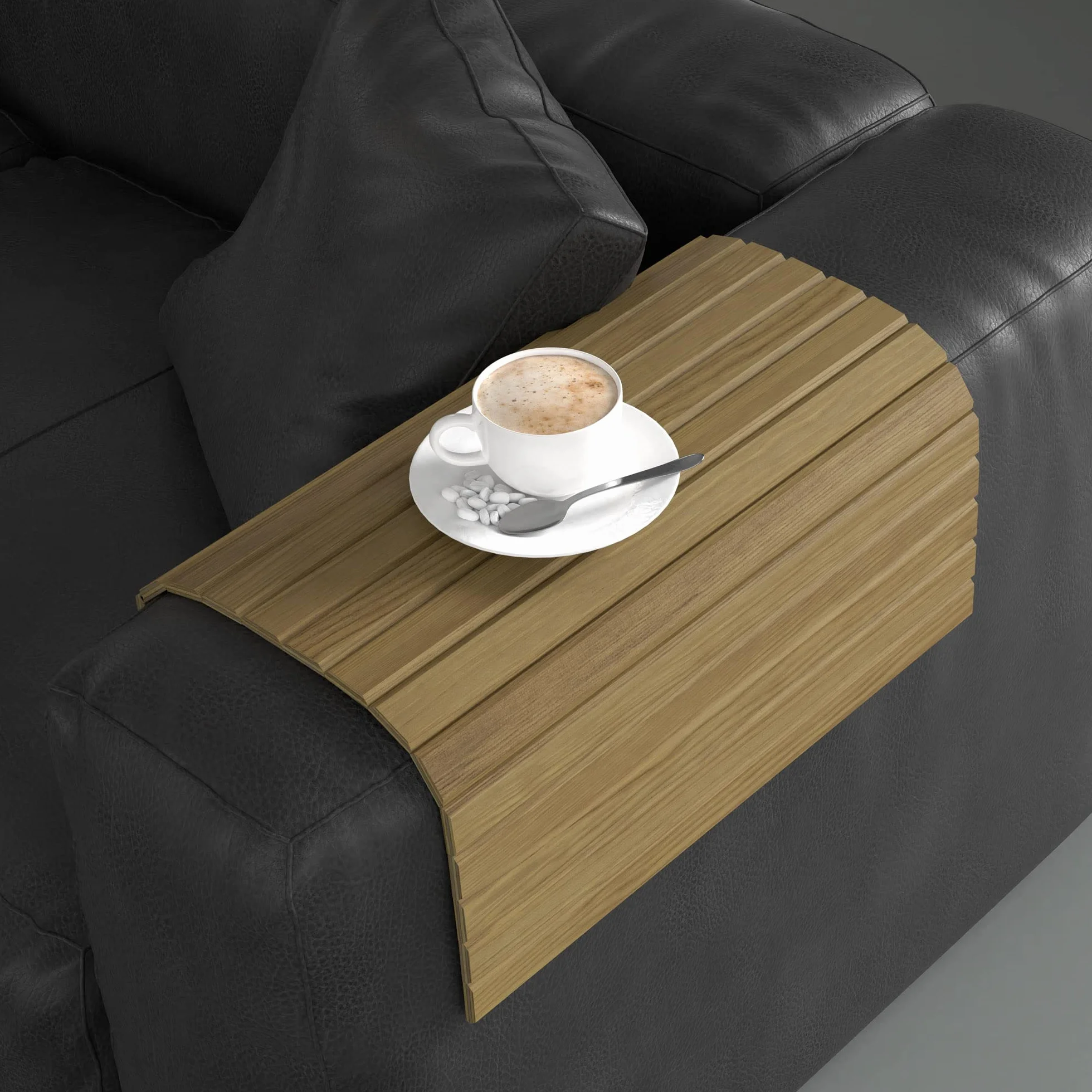 BIM Furniture Taca na sofę, 44 x 40 cm, drewniana, elastyczna, półka na podłokietniki, do pilota zdalnego sterowania TV, napojów i przekąsek (dąb)