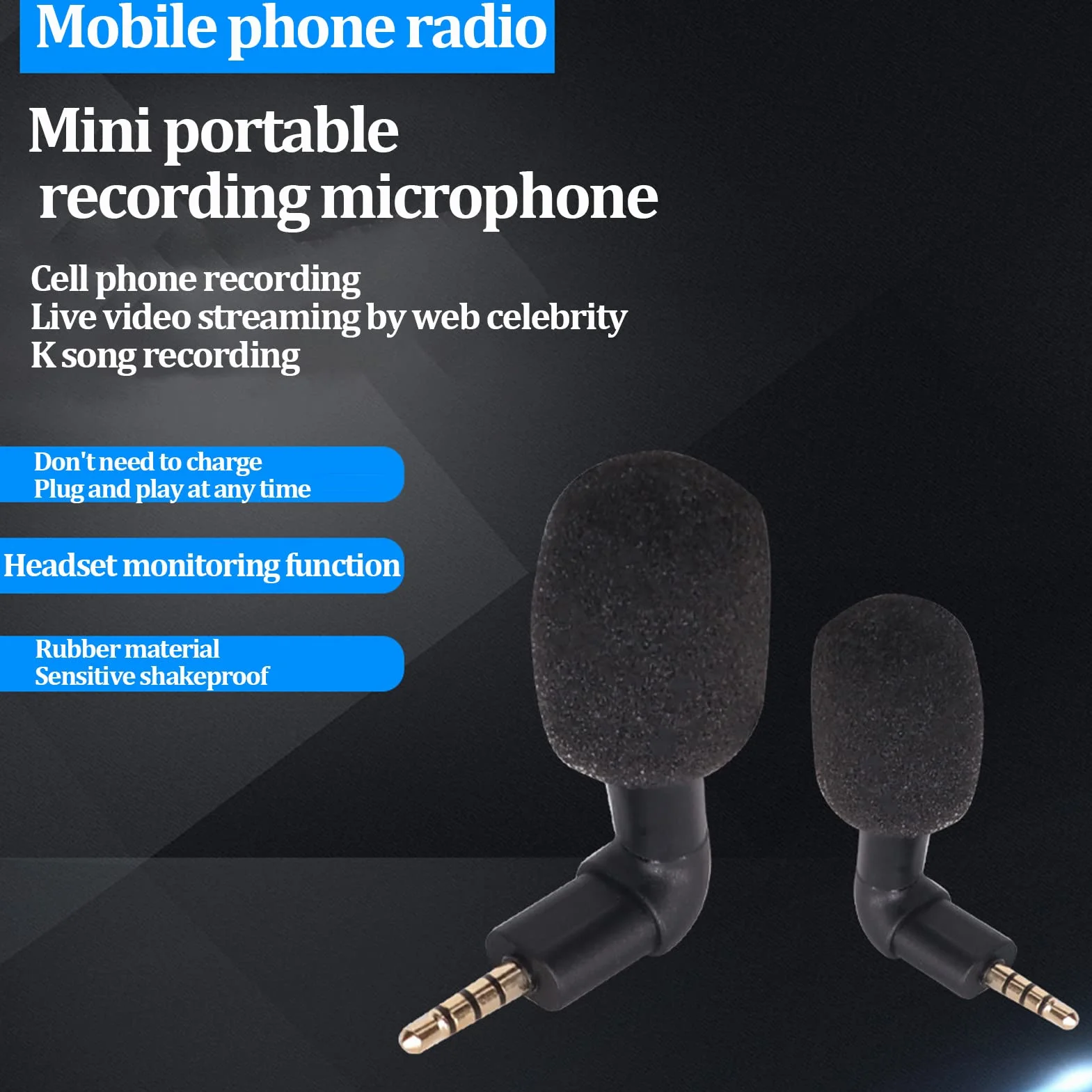 Akozon Mini wielokierunkowy mikrofon pojemnościowy elastyczny, gniazdo 3,5 mm, regulowane radio przestrzenne 360°, przenośny mikrofon audio do smartfona