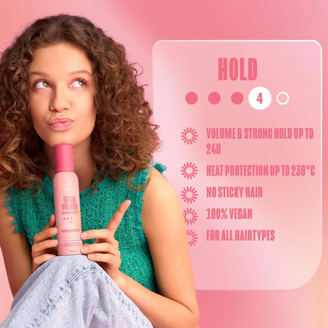 invisibobble Extra Volume pianka wzmacniająca, maksymalna objętość, ochrona przed wysoką temperaturą 230°C, mocne trzymanie przez 24 h, wegańskie, do wszystkich rodzajów włosów, 150 ml