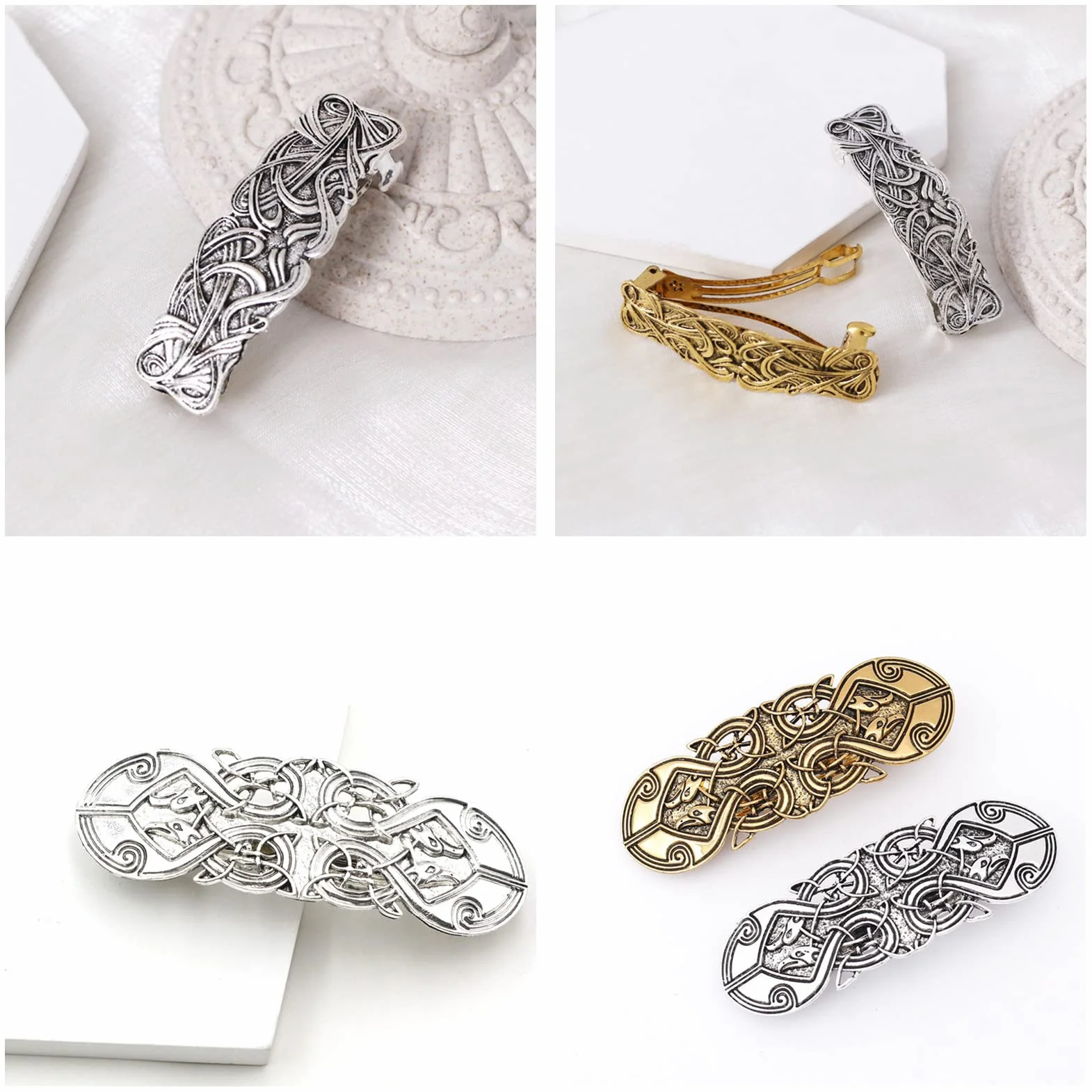 JinYu 2 zestawy srebrnych, długich i cienkich, ręcznie robionych spinek do włosów, metalowe spinki do włosów w stylu francuskim, spinki do włosów dla kobiet i dziewcząt