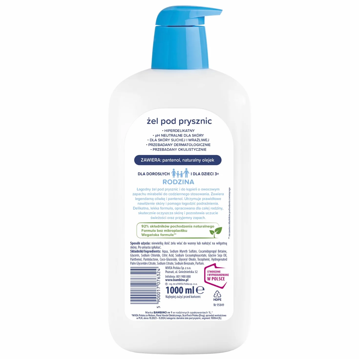 Bambino RODZINA Hiperdelikatny Żel pod prysznic o zapachu mirabelki 1000 ml : Amazon.pl: Uroda