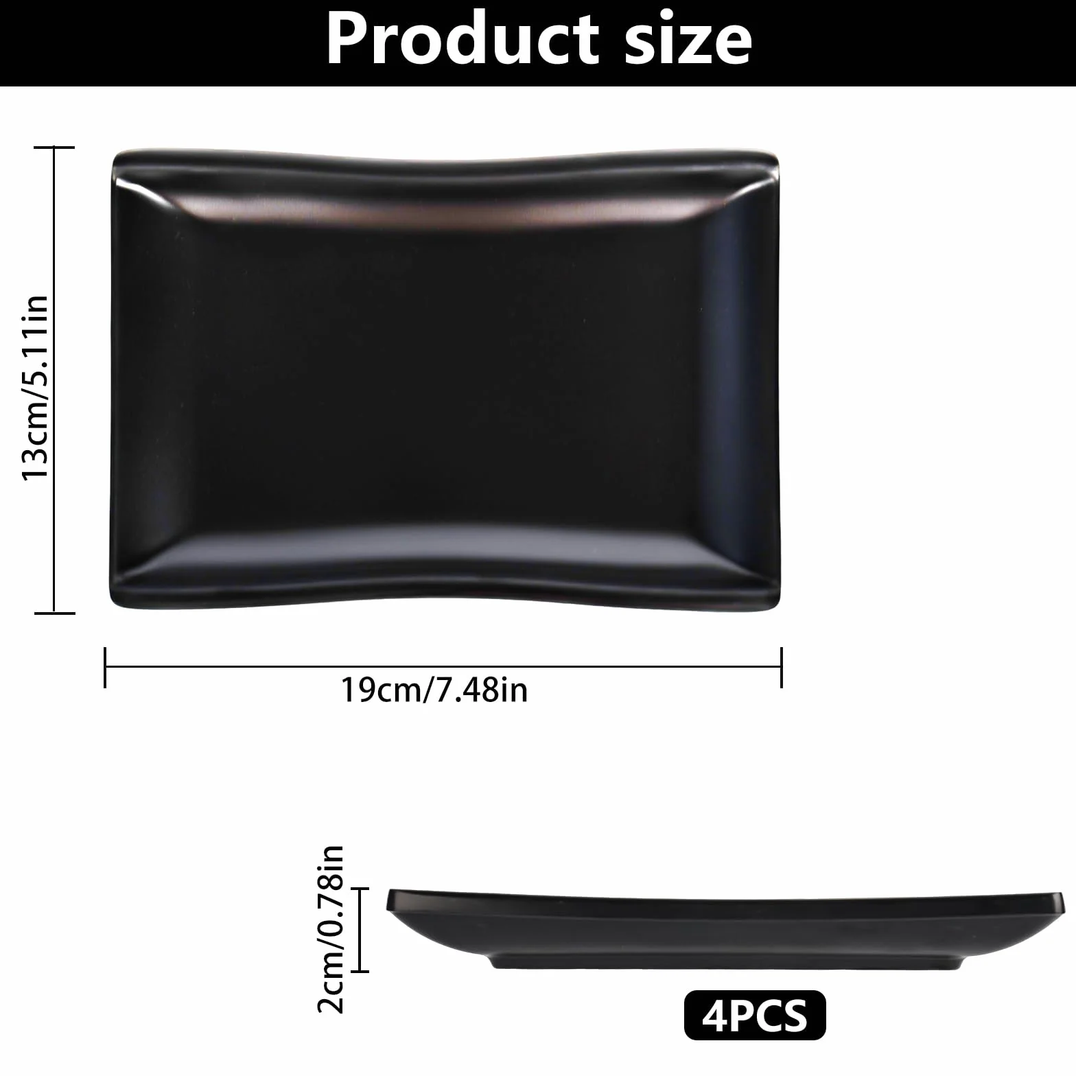 5 sztuk talerzy prostokątnych czarnych matowych, 19 x 13 x 2 cm, prostokątne, deserowe, do sushi, deserów, ciast, wołowiny, hotpotu itp