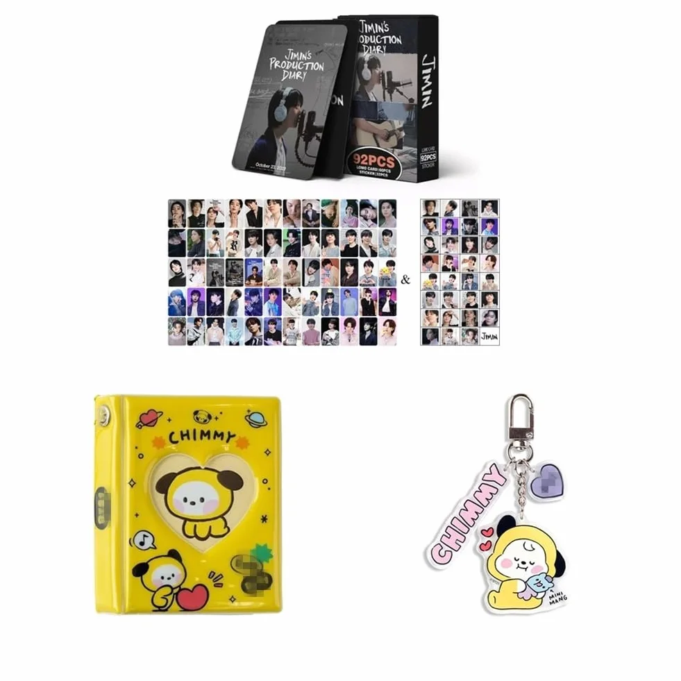 Kpop Zestaw 60 sztuk Kart Fotograficznych Jimin, 32 Naklejek, Album Chimmy, Breloczek do Kluczy
