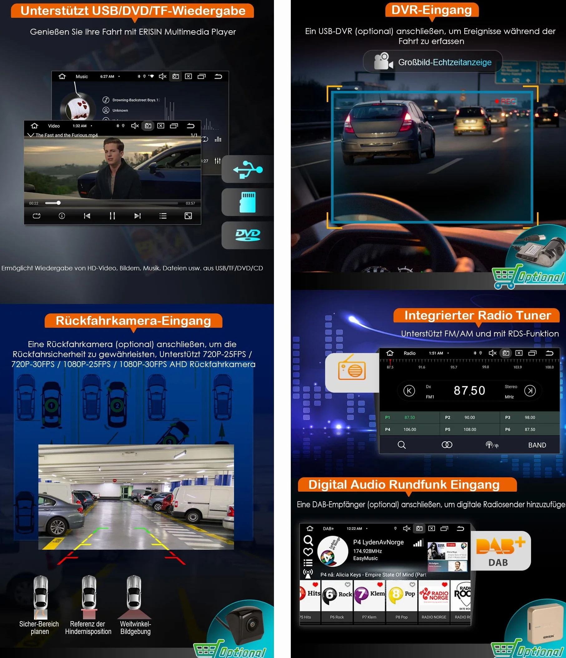 Erisin radio samochodowe 8-rdzeniowe 4GB+64GB z Androidem 14 GPS Navi dla Mercedesa Benz klasy C W203 klasy CLC W203 C180 klasy G W463, obsługuje Bluetooth, 7-calowy ekran dotykowy, CarPlay, Android