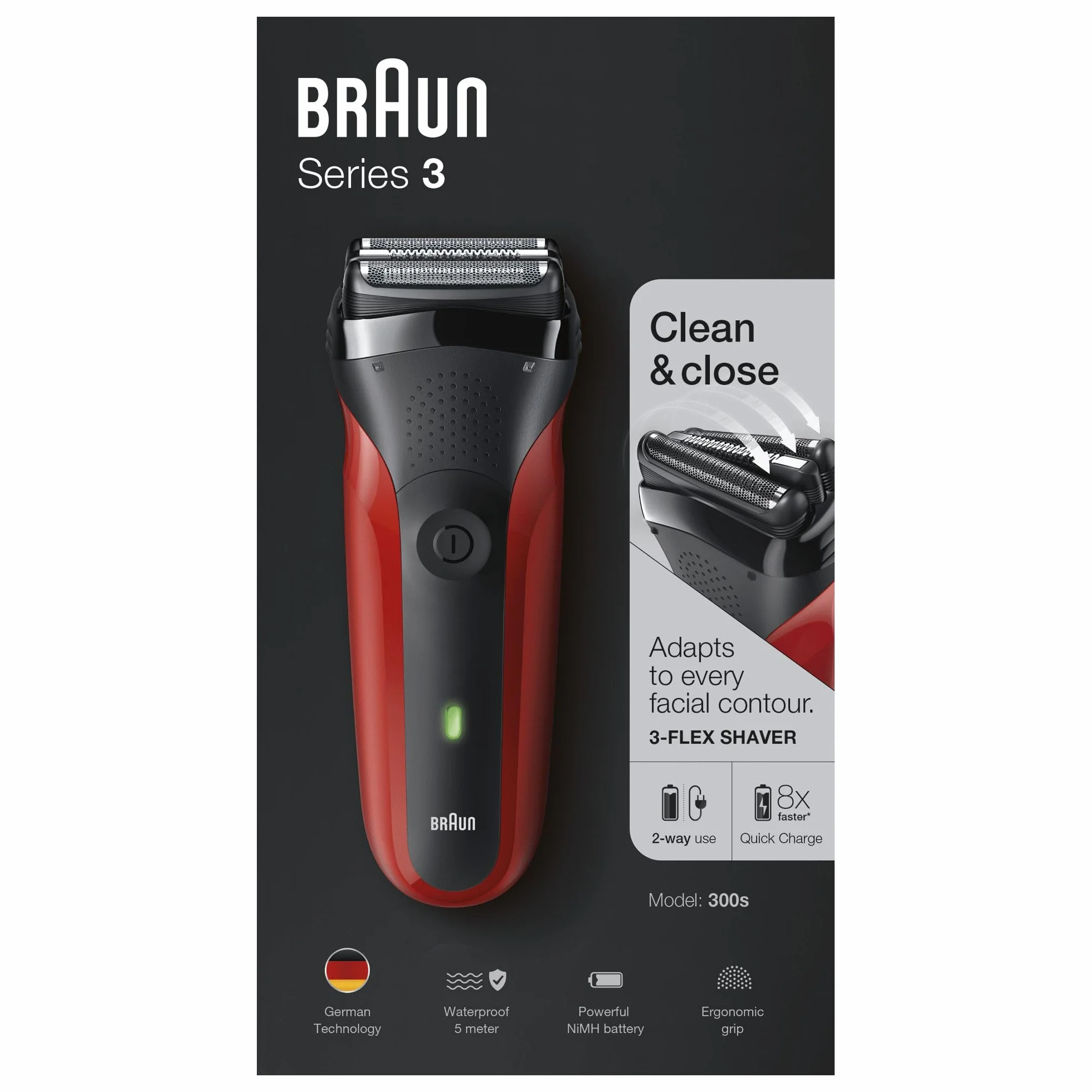 Braun Series 3 300s 81569932 golarka foliowa Czerwony, Czarny