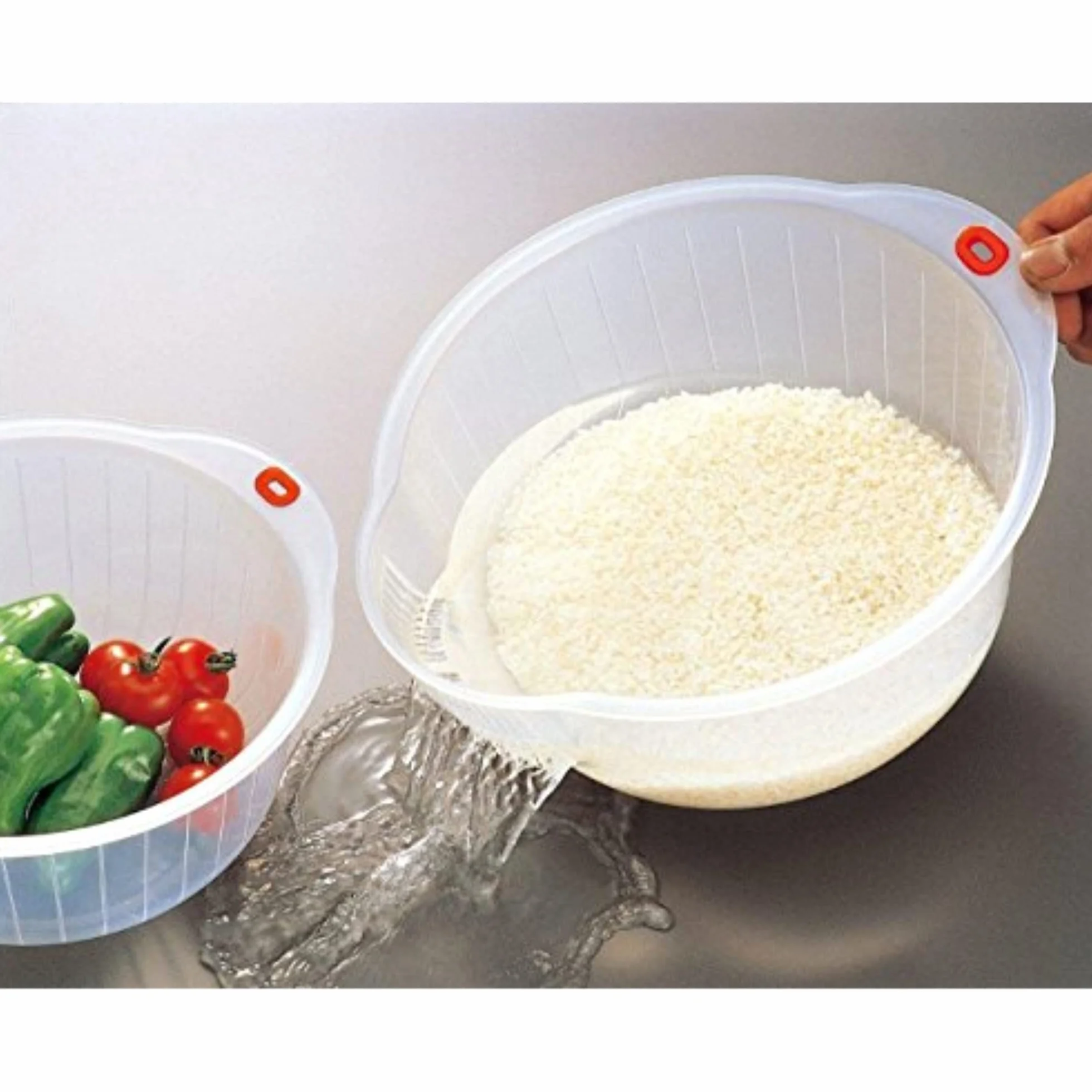 Inomata miska do mycia ryżu z sitkiem 2 l plastikowa przezroczysta