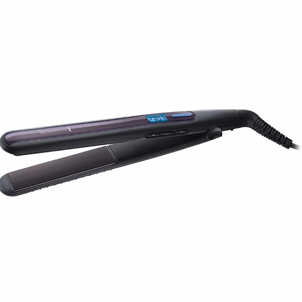 Remington prostownica do włosów, powłoka ceramiczna, smukły kształt umożliwia kręcenie włosów, zakres temp. 150-230°C, szybkie nagrzewanie, moc 57W, czarno-fioletowa, Pro-Sleek&Curl S6505