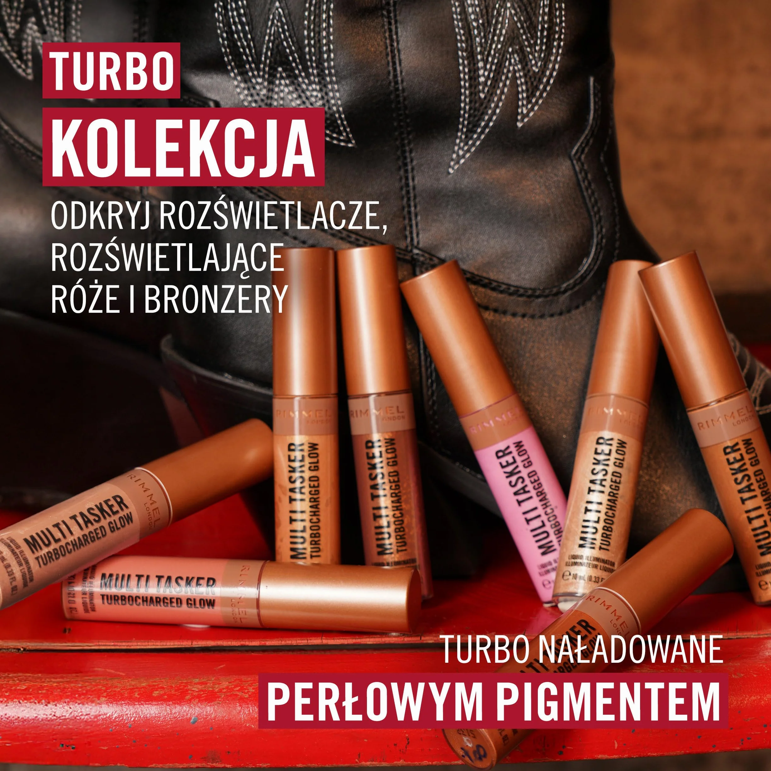 Rimmel Multi Tasker Turbocharged Glow rozświetlacz do twarzy w płynie, 005 Iconic as Usual, 10 ml