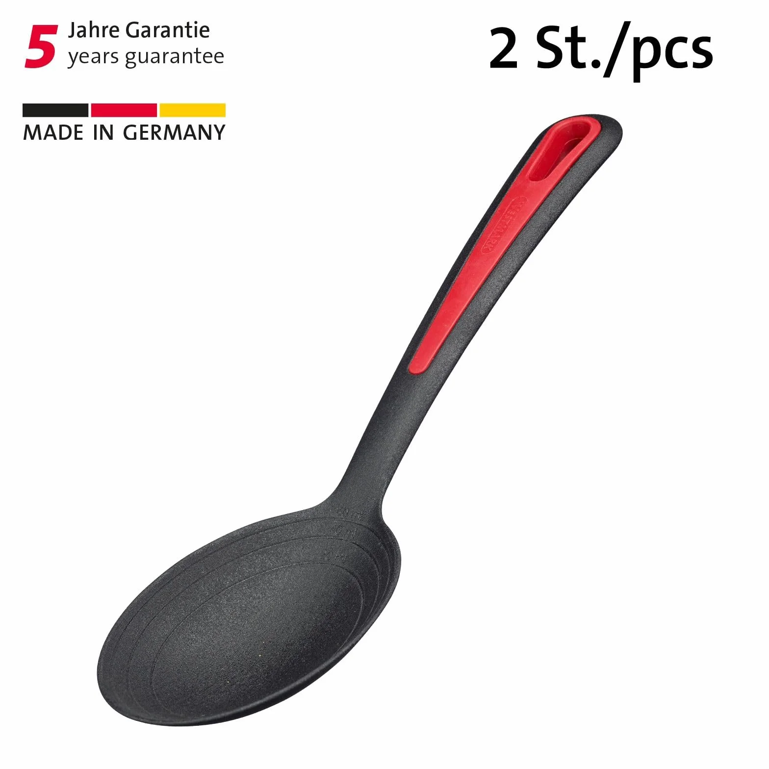Westmark 2 łyżki do sałaty i serwowania, duża łyżka do zagłębienia, skala wewnętrzna: 20, 40 + 60 ml, tworzywo sztuczne, gallant, czarny/czerwony, 296422E3