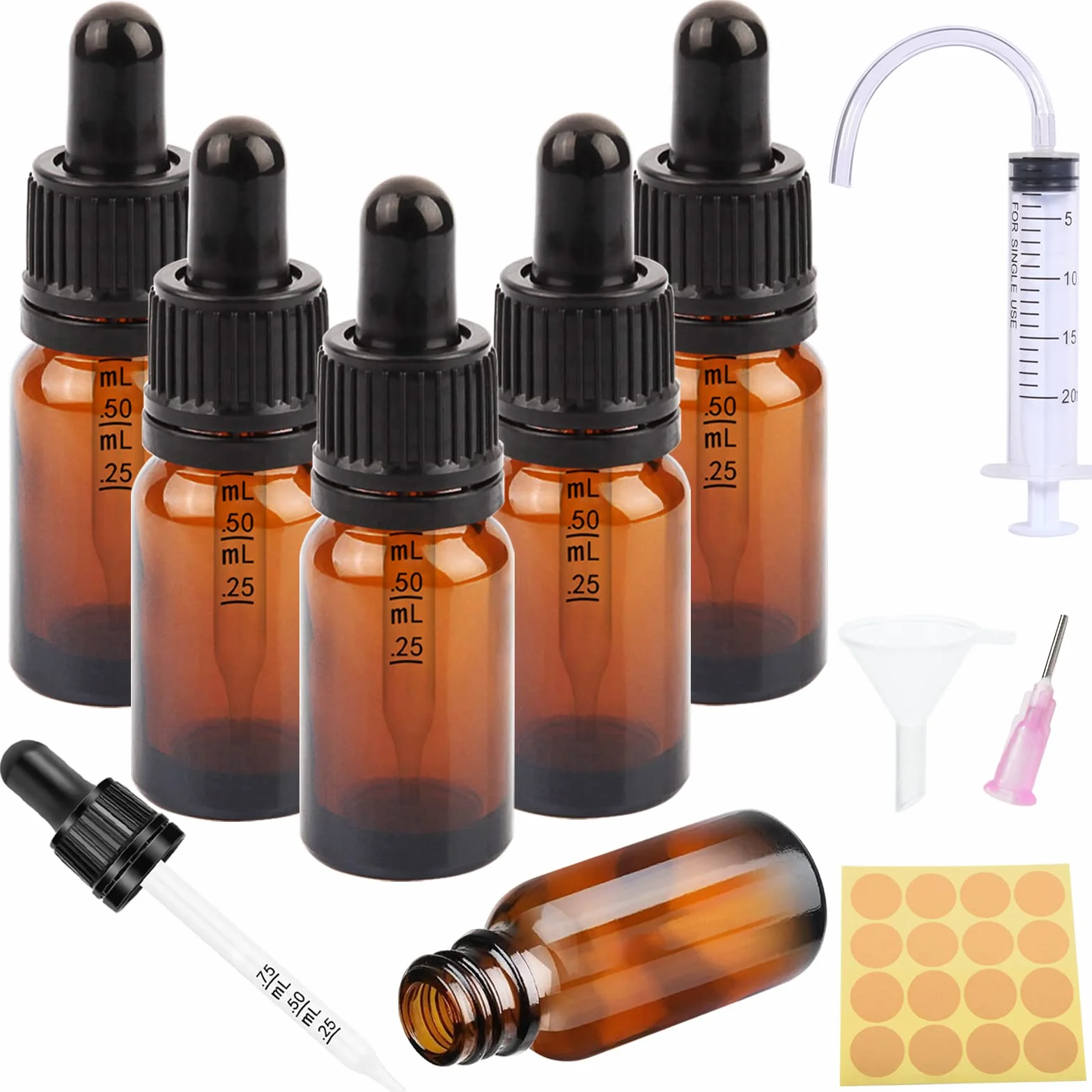 Nuts OT nuts Amber szklana butelka z zakraplaczem 10 ml butelki z pipetą 6 sztuk szklany zakraplacz i 5 akcesoriów pomocniczych do masażu olejków eterycznych zapach aromaterapia laboratoryjna