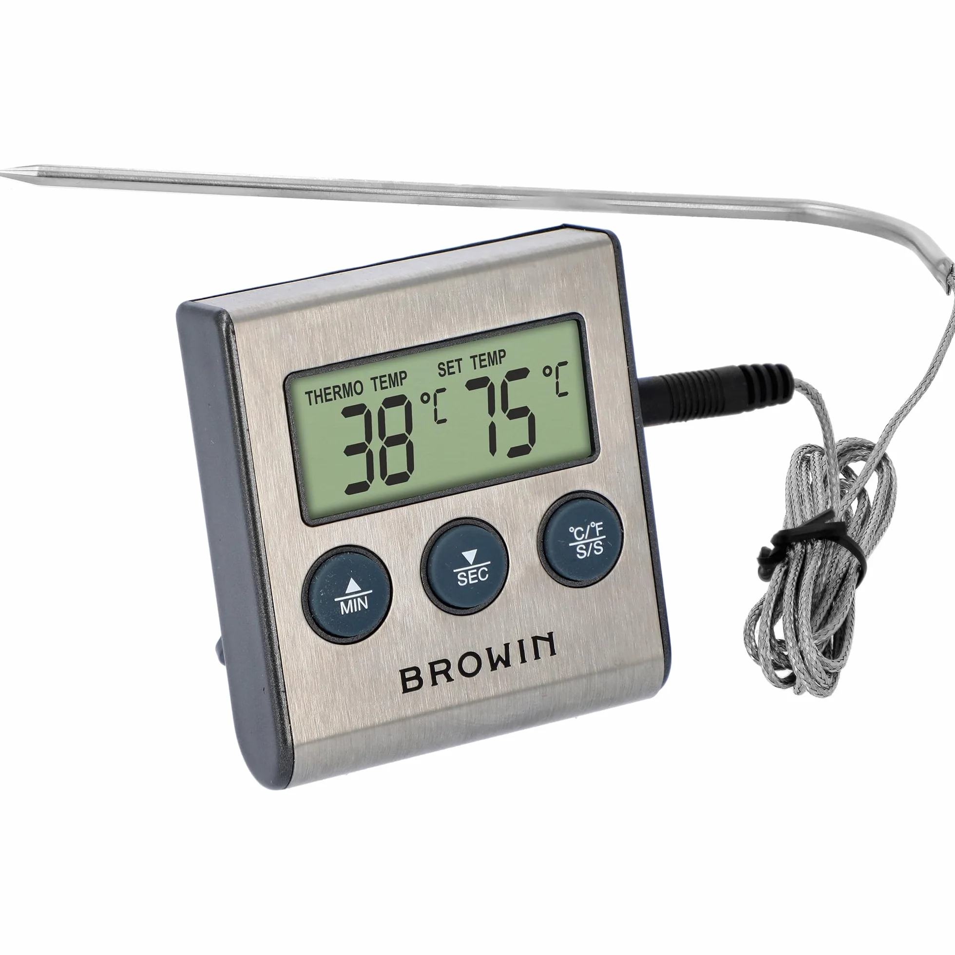 Browin Termometr do żywności z sondą ze stali nierdzewnej 1,5 m 0-250°C Timer alarm