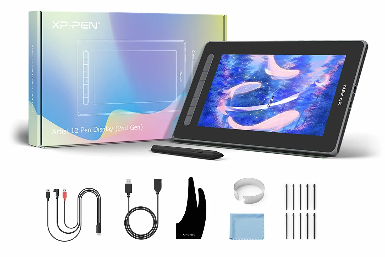 XP-PEN Artist 12 2. generacji tablet graficzny 11,9 cala wyświetlacz w pełni laminowany, X3 Smart-Chip bezakumulatorowy rysik do edycji obrazu/ilustracji (czarny)