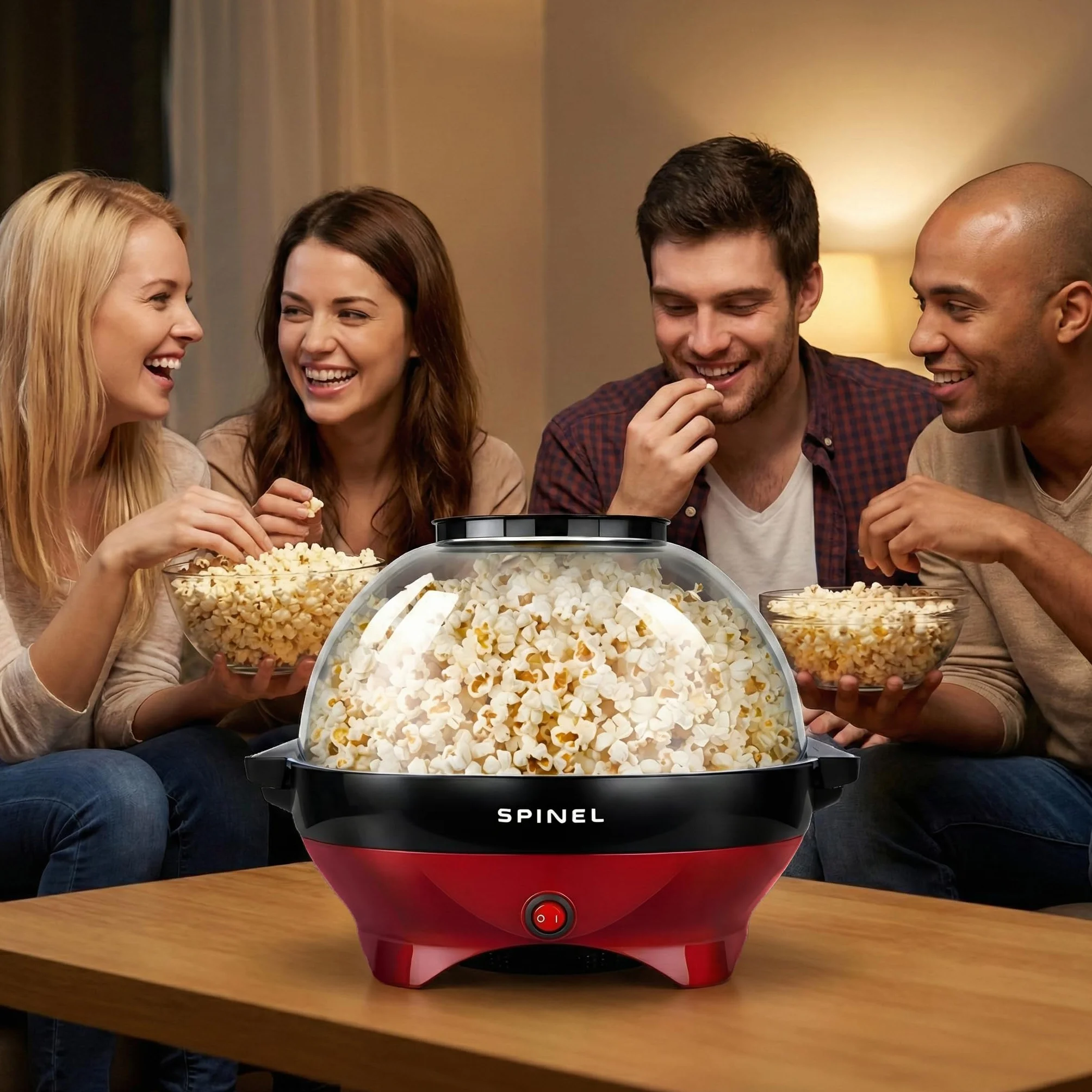SPINEL Maszyna Do Robienia Popcornu, Urzędzenie do Popcornu z Cukrem, Olejem, Masłem o pojemności 5,5 l, Powłoka Nieprzywierająca, Zdejmowana Płyta, Cicha i Szybka