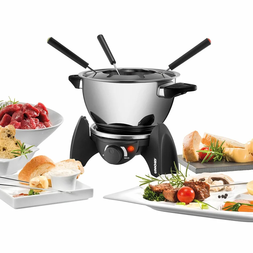 UNOLD Zestaw do fondue, wymienne garnki stal nierdzewna ceramika, dla 6 osób