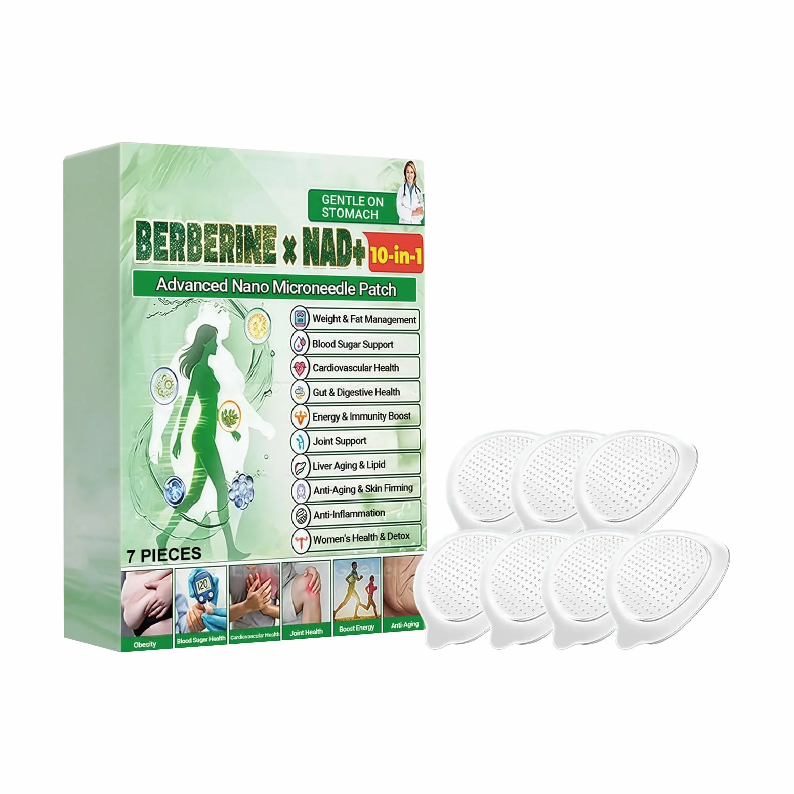 Plaster Microneedle, PE 2,5 x 2,5 cm, 7 sztuk, naklejka wyszczuplająca, 10 w 1, plastry do pielęgnacji brzucha, redukcji tłuszczu, rutynowe