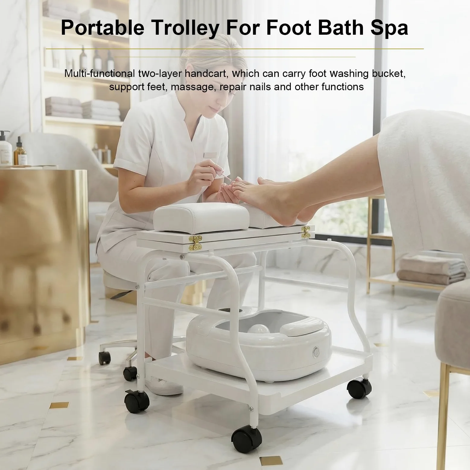Salon piękności Salon paznokci lub kąpiel stóp SPA przenośny wózek na kółkach do podnóżka lub pedicure dwa kolory opcja Elitzia ET27970 (biały)
