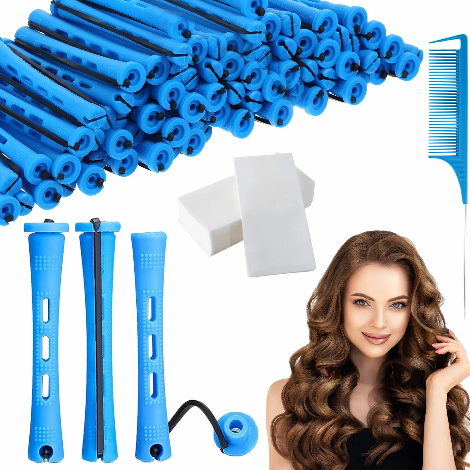 81 sztuk małych wałków do włosów Heatless Hair Curlers, zestaw wałków do włosów 20 cm na stałe, bezgrzejne loki z nasadką i elastyczną opaską z grzebieniem, idealne do użytku domowego lub