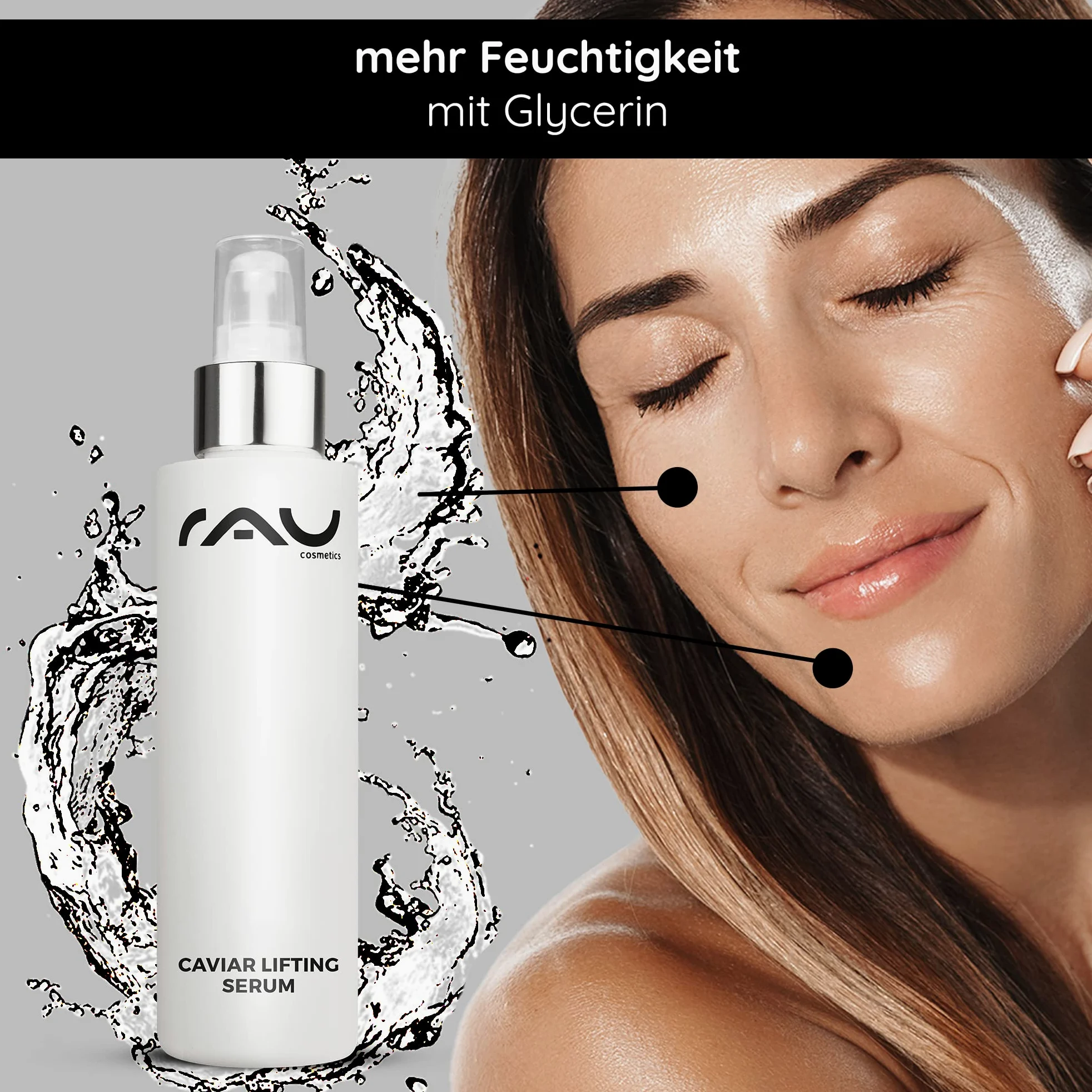 RAU Cosmetics Caviar Lifting Serum 100ml - Anti-Aging Gesichtsserum mit Argireline & Kaviarextrakt - Straffendes Peptid-Serum für Reife Haut - Feuchtigkeitsspendend mit Panthenol - Made in Germany