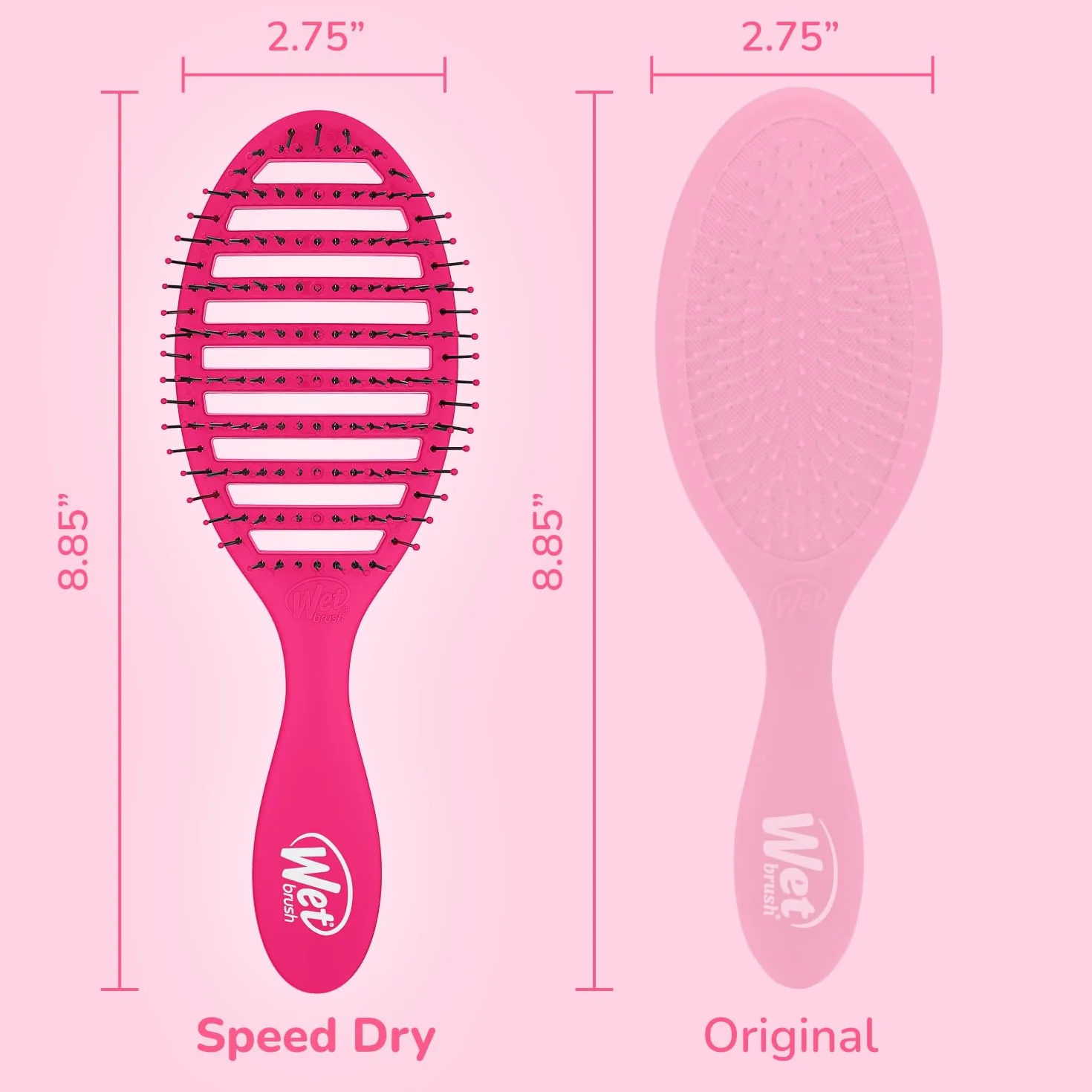 WetBrush Speed Dry Detangler with Heat Resistant Heatflex Bristles and Open Vent Design to Dry Hair Faster, Wet Brush Detangler Is Gentle on Hair, For All Hair Types, Pink
