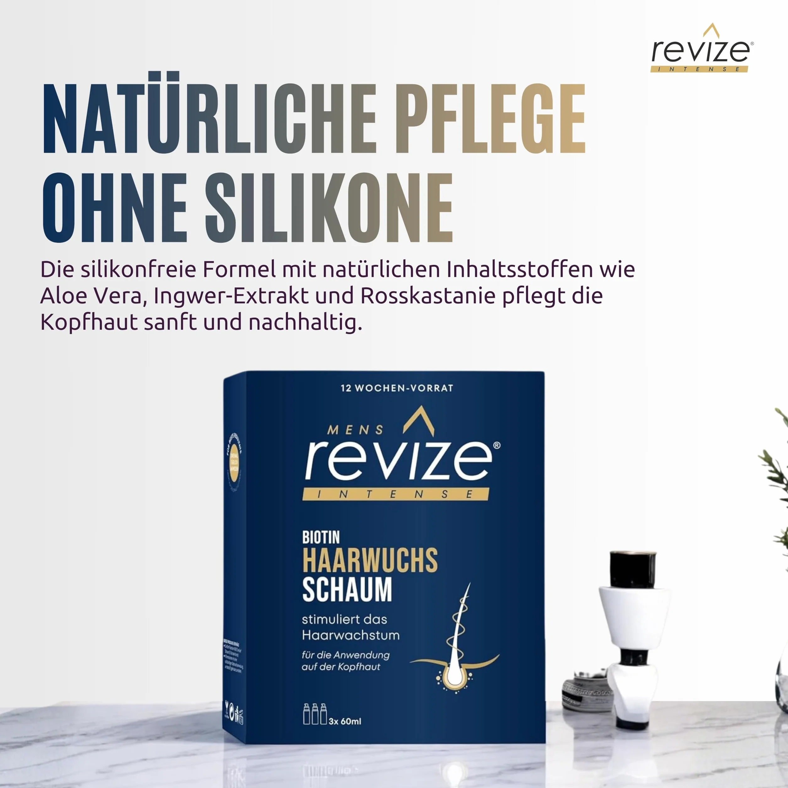 REVIZE Męska pianka: Stymuluje wzrost włosów, dla grubszych i pełniejszych włosów, opakowanie 3-miesięczne z biotyną, 3 x 60 ml