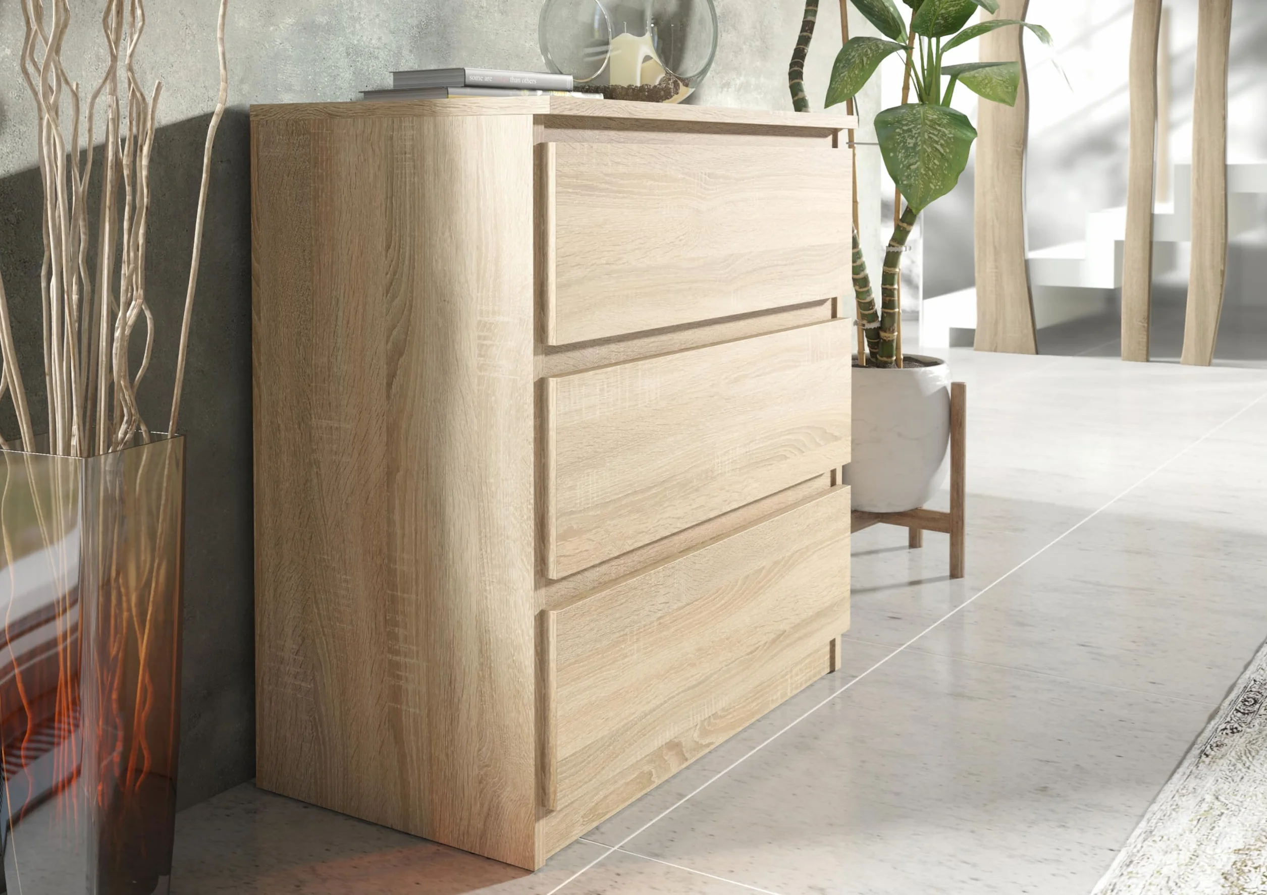 Meble Masztalerz Komoda Sonoma 70 cm Matowa z 3 szufladami 70x78,5x39 cm