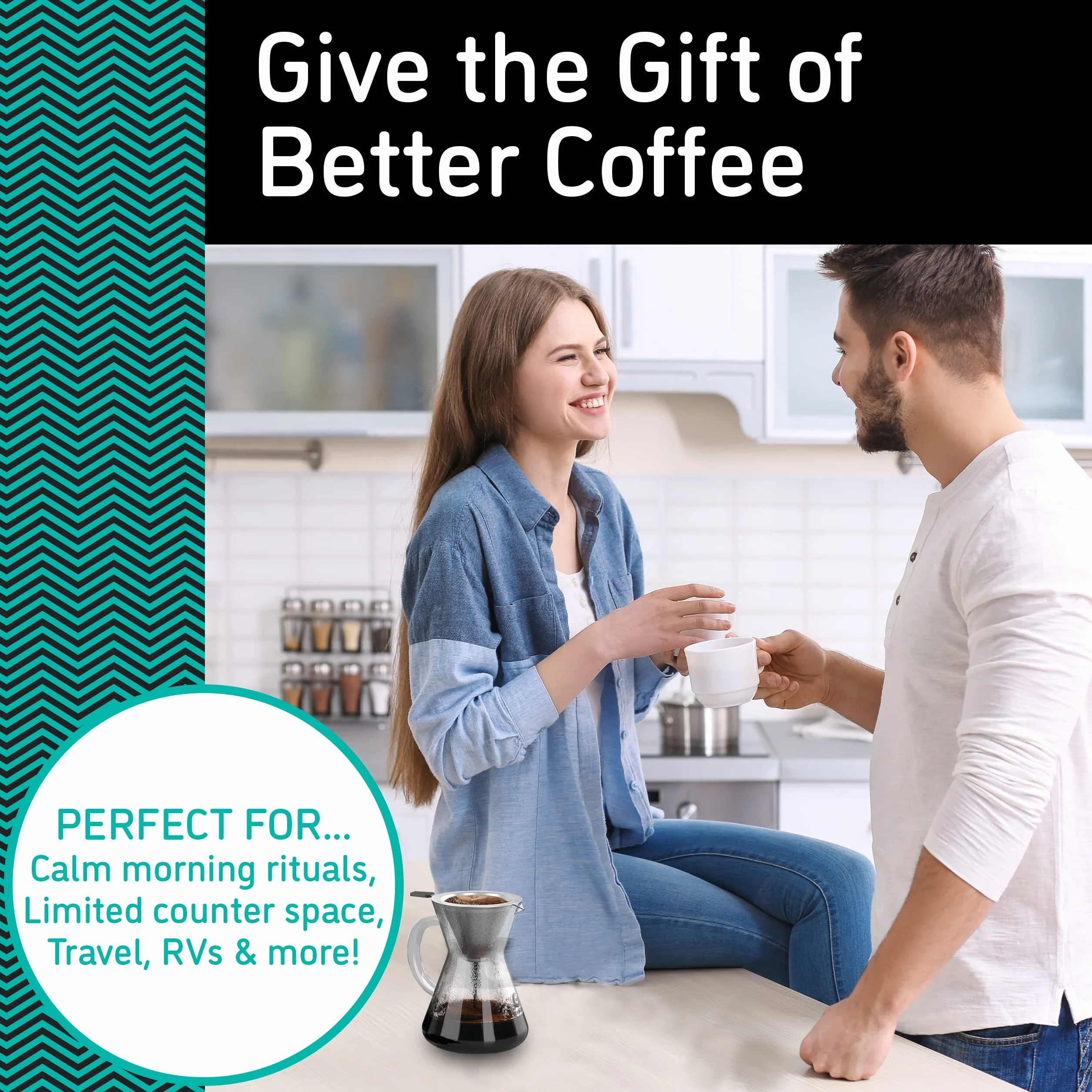 Coffee Gator Ekspres do kawy – szkło borokrzemowe o wysokiej temperaturze 400 ml z filtrem ze stali nierdzewnej wielokrotnego użytku, kapiący zaparzacz do kawy, karafka, 400 ml, przezroczysty