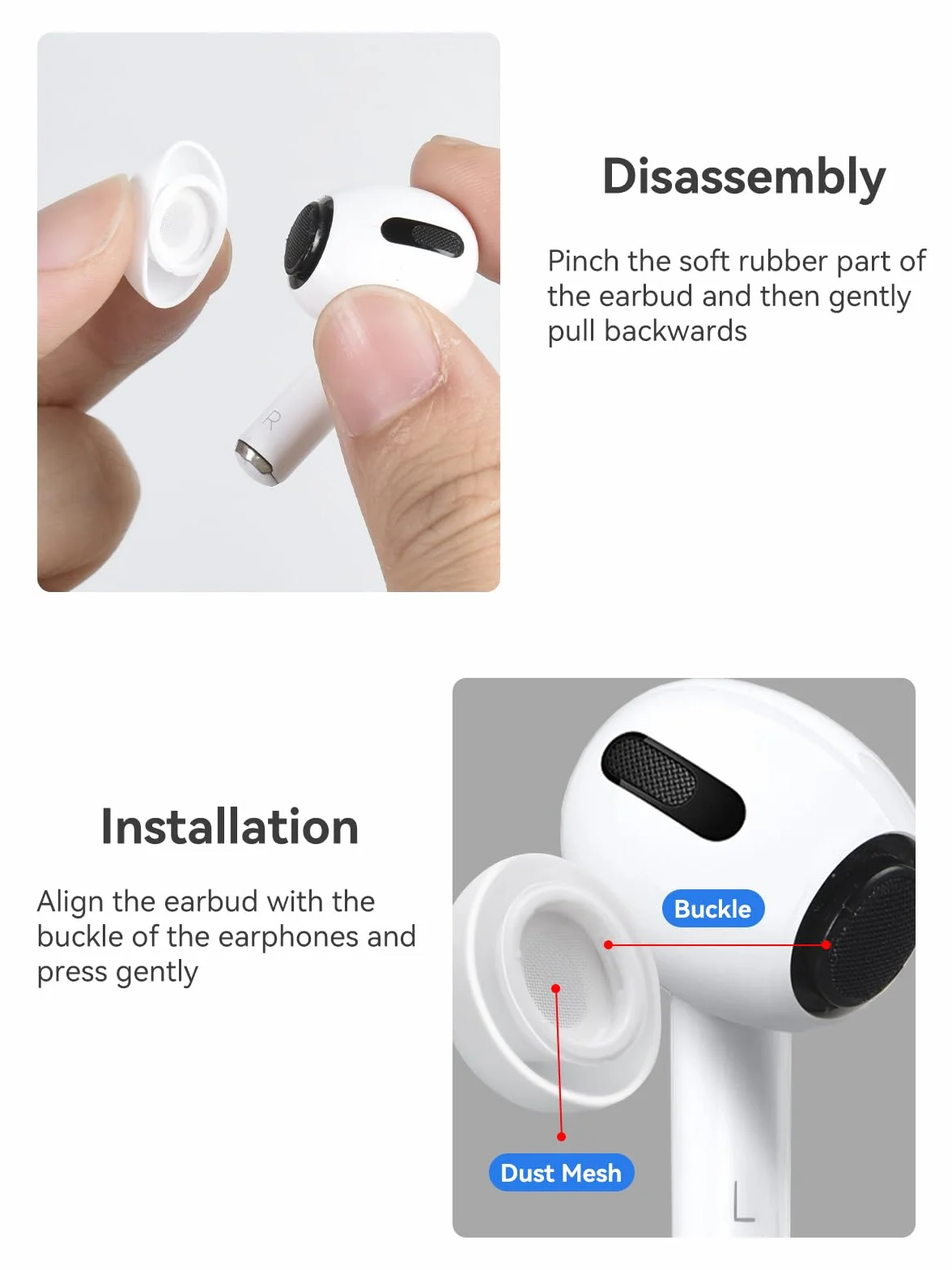 aceyoon 4-częściowe wymienne końcówki douszne do Airpods Pro, silikonowe końcówki douszne do AirPods Pro 2 z otworem redukującym hałas, antypoślizgowe końcówki douszne do AirPods Pro/AirPods Pro 2