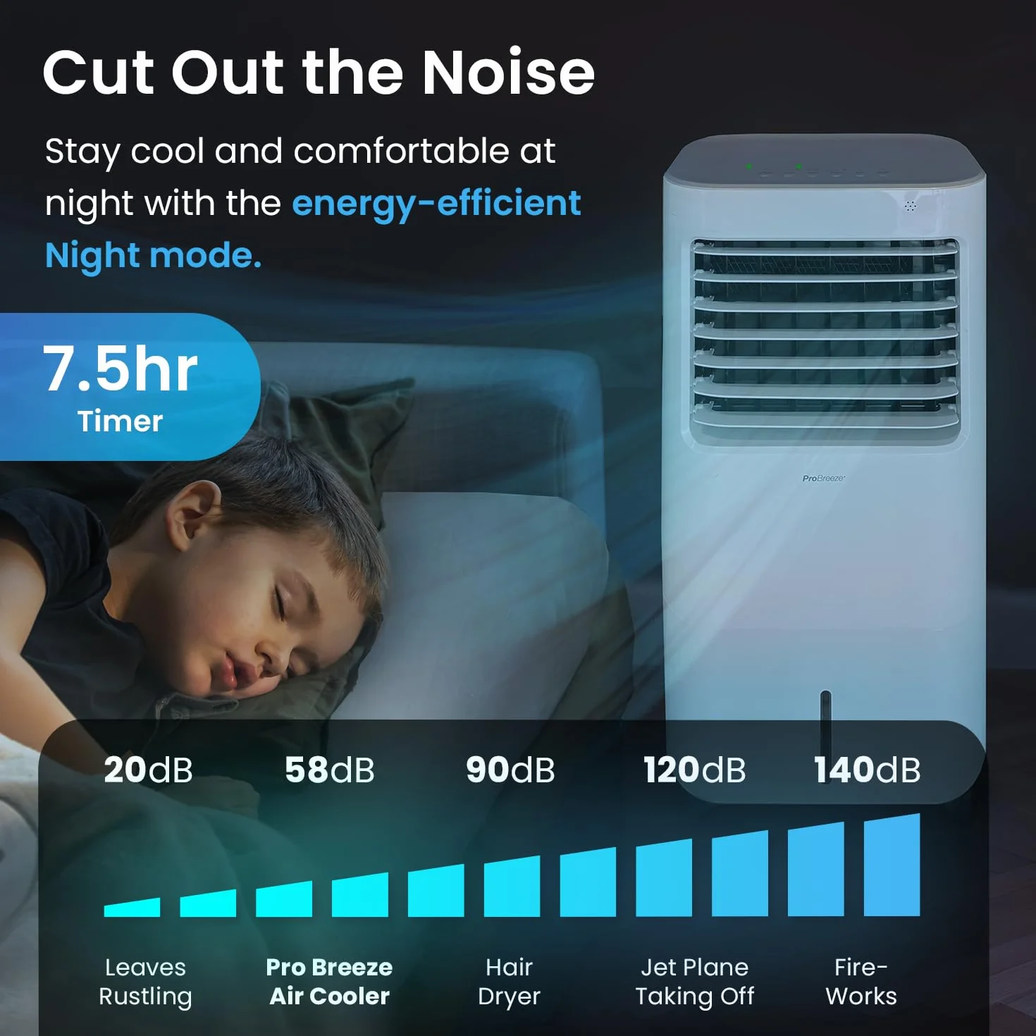 Pro Breeze Przenośny Klimatyzer 4w1 – Klimator Ewaporacyjny z Nawilżaczem, Oscylacją, Zdalnym Sterowaniem, 3 Prędkości, Timer 7h, Tryb Nocny, Zbiornik 10L, Biały