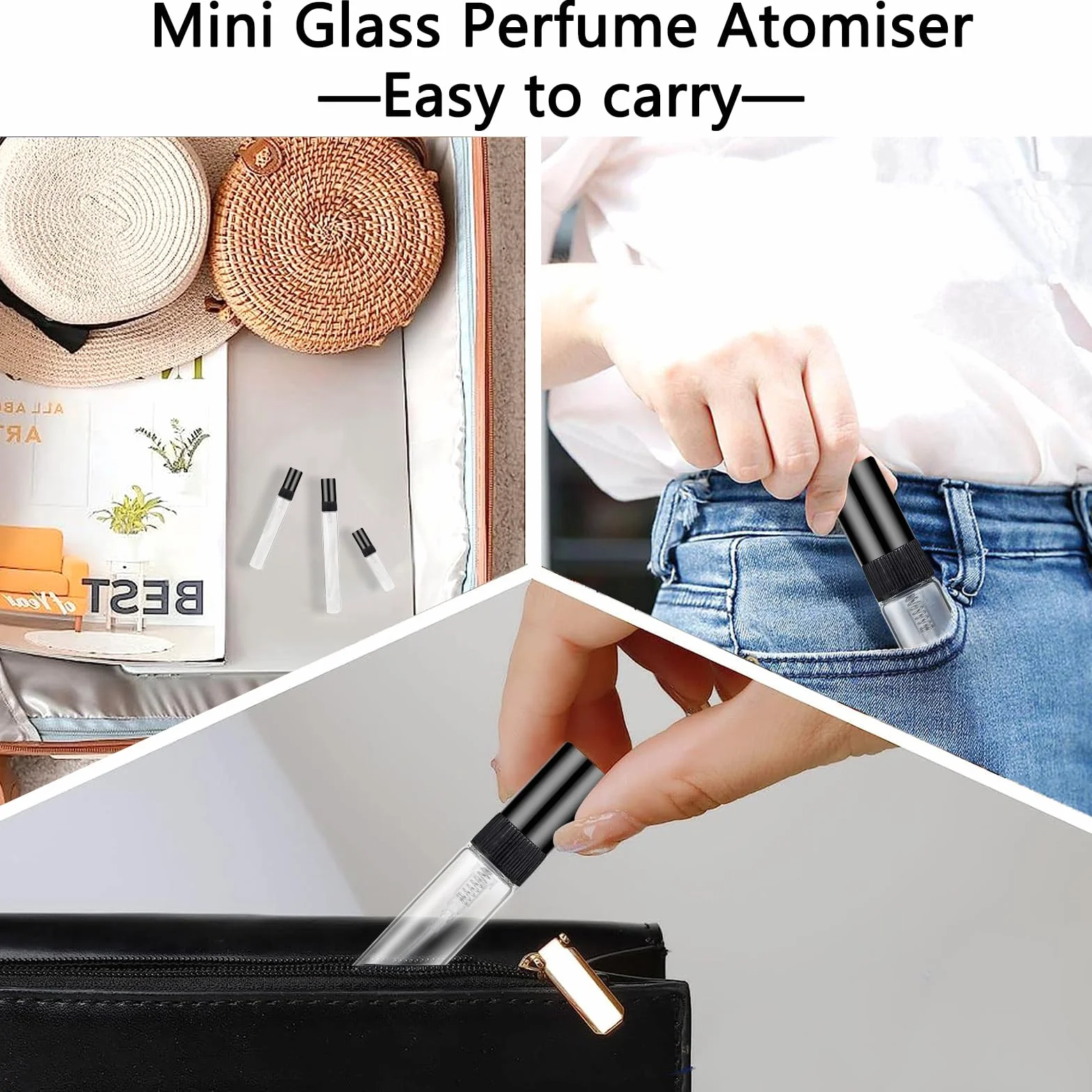 Szklany atomizer do perfum 3 ml 5 ml 10 ml, butelka na próbki, mini z rozpylaczem, przezroczysta, pusta