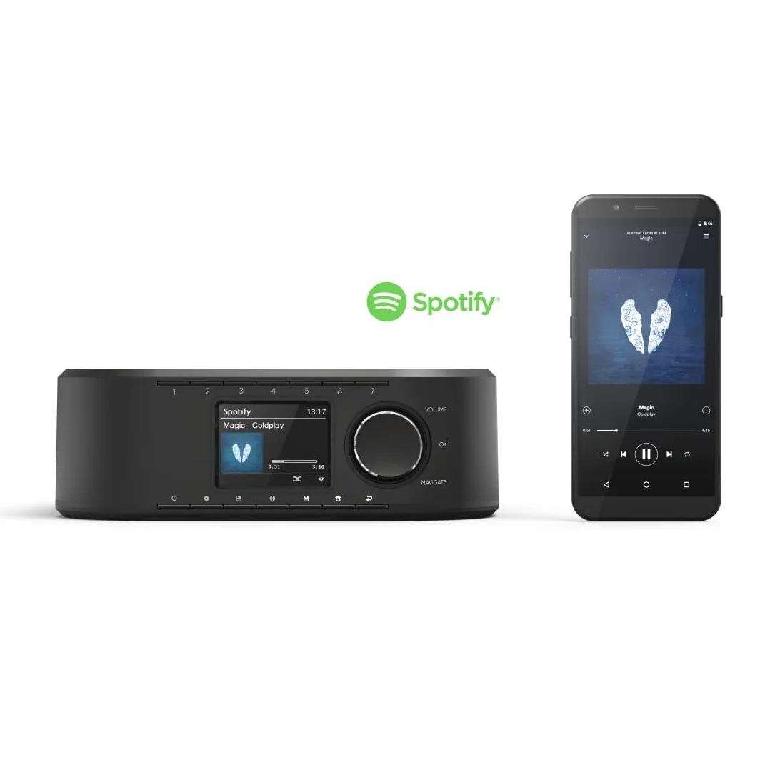 Hama Radio internetowe Hama DIR355BT DAB/DAB+, Bluetooth i Spotify (radio kuchenne FM, z wejściem AUX, z funkcją budzika i wyświetlaczem, radio podszafkowe z płytą montażową bez wiercenia), czarne