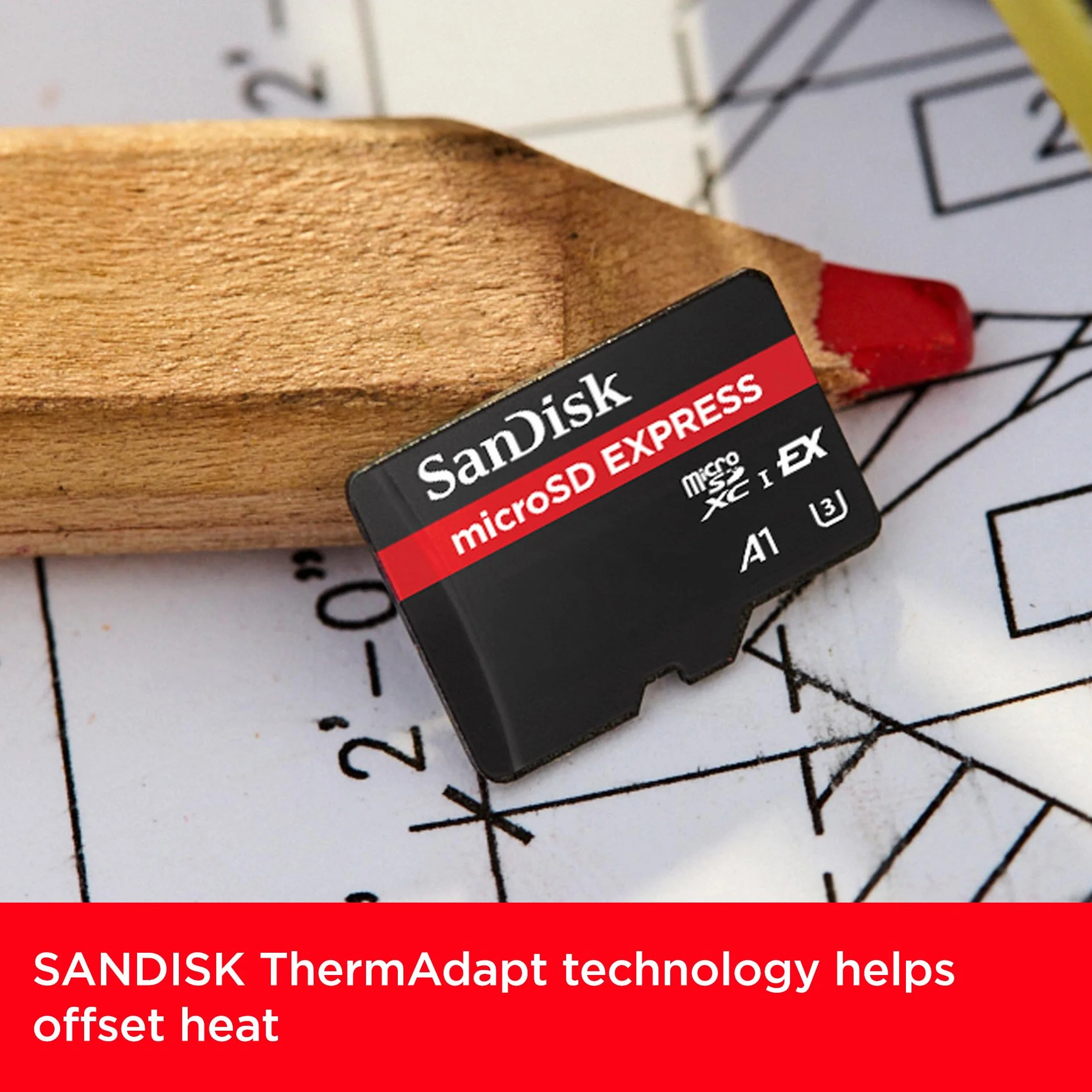 SanDisk MicroSD Express 512GB, karta mSD, prędkość odczytu do 880 MB/s, prędkość zapisu do 650 MB/s, stała prędkość zapisu 220 MB/s, technologia SanDisk QuickFlow, ThermAdapt, UHS-I, U3, C10
