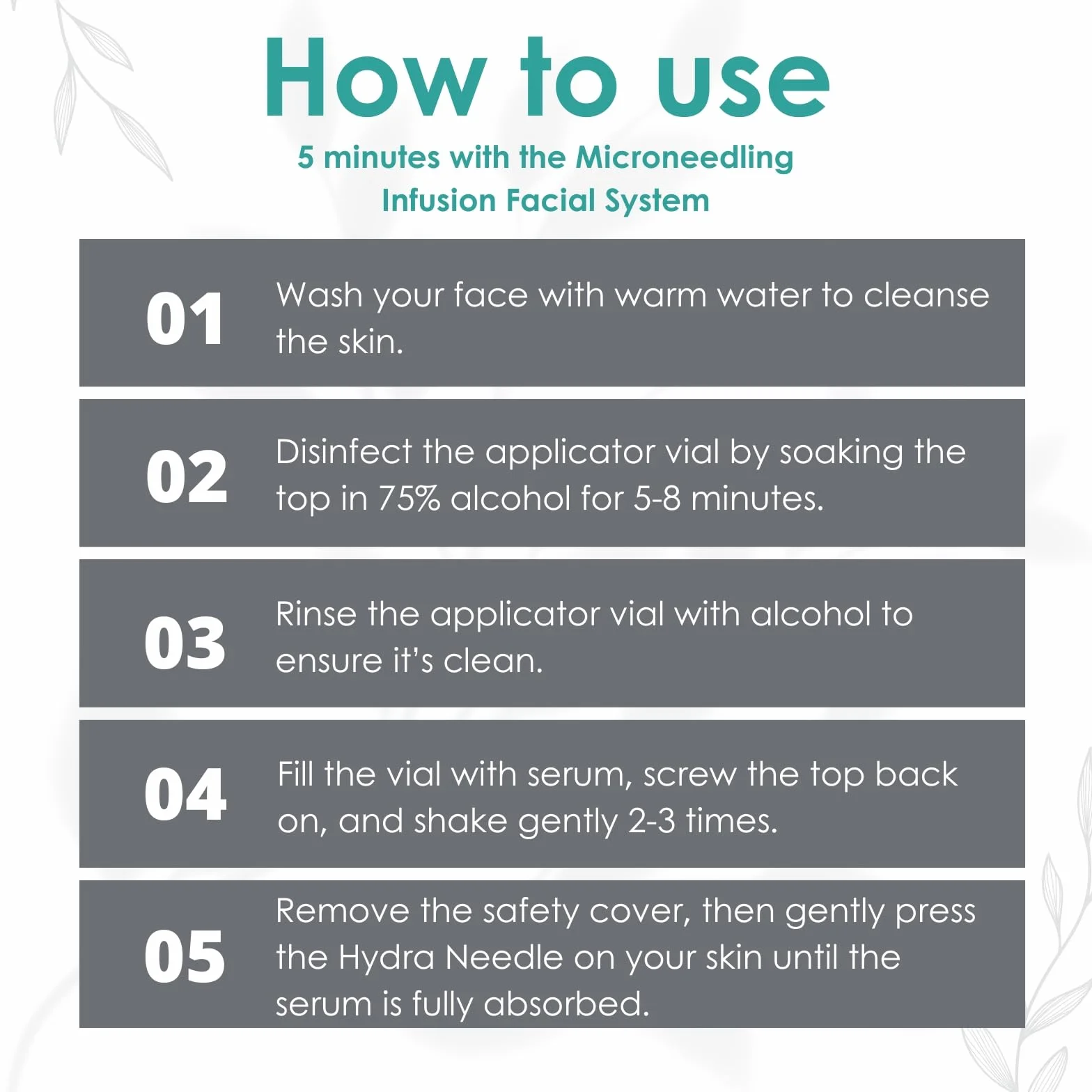 Microneedling zestaw do infuzji, system infuzyjny z igłą Hydra 0,5 mm, 1 szt., 4 zapasowe igły i 5 ampułek z serum przeciw starzeniu się skóry 5 ml, roztwór zapobiegający starzeniu się skóry