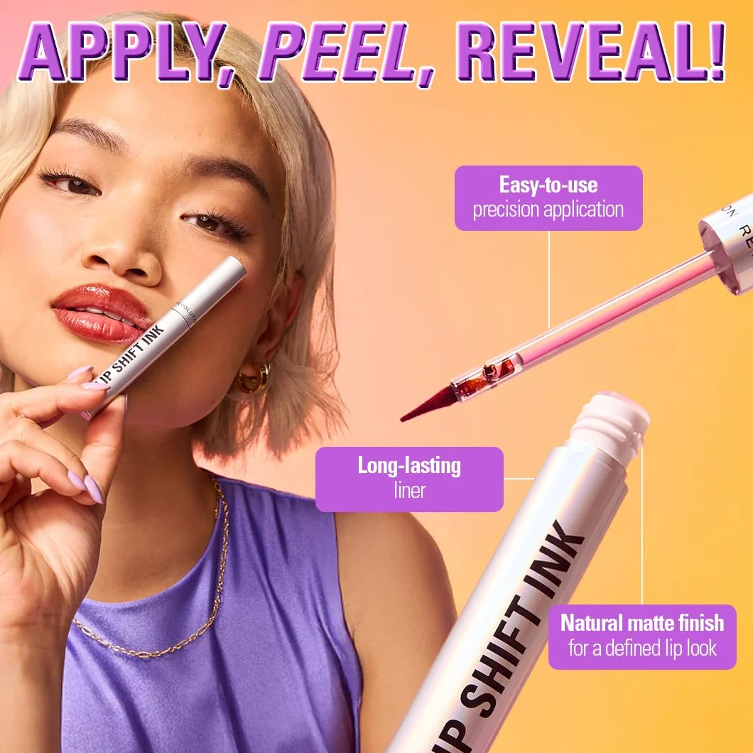 Revolution Lip Shift Ink Peel Off Lip Liner Stain – konturówka do ust o matowym wykończeniu, wegańska i nietestowana na zwierzętach, Hunny Kiss, 1,8 ml