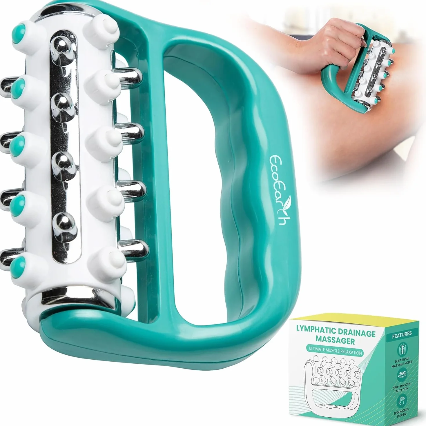 Myofascial Release Cellulite Massager - Green - Lymphatic Drainage Massage Roller for Personal Use - Deep Tissue Therapy - by EcoEarth