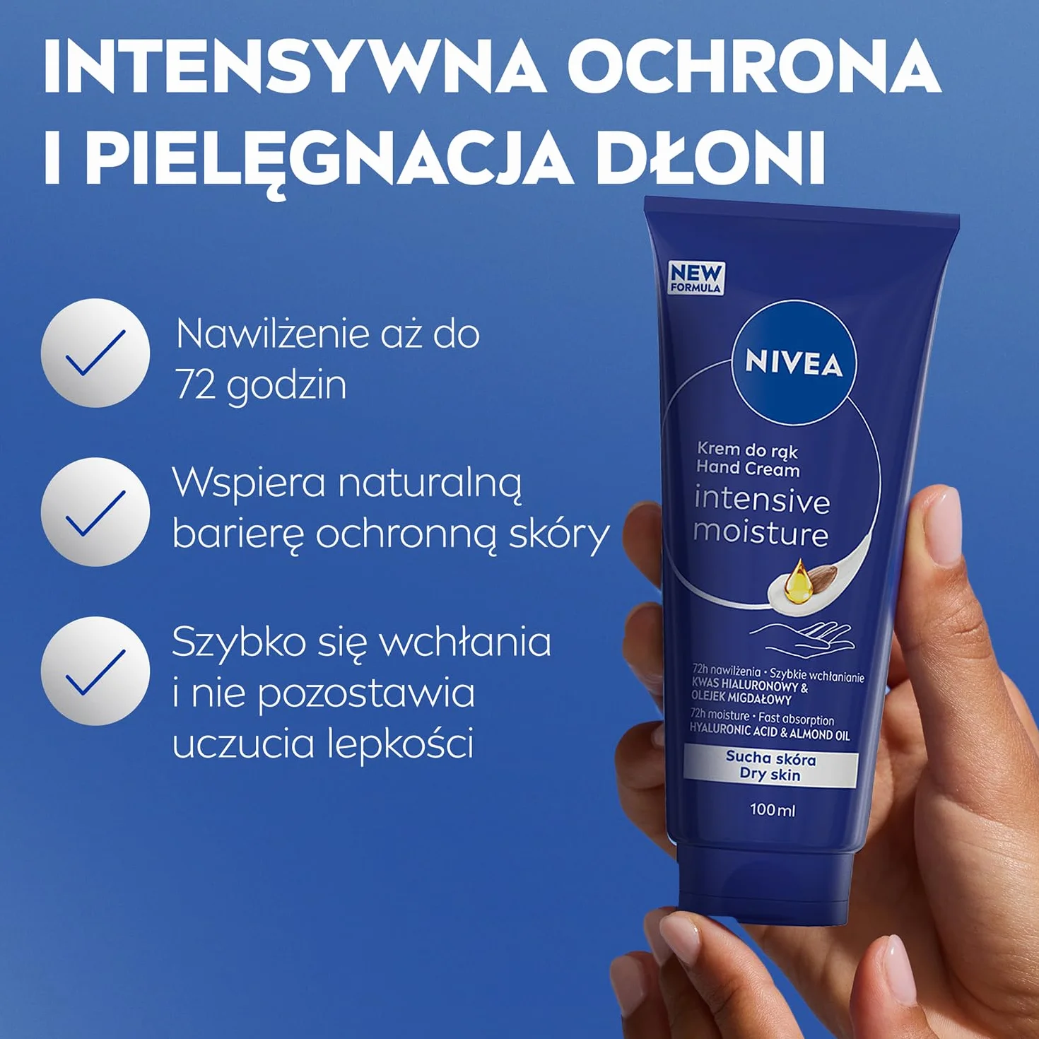 NIVEA Intensywne Nawilżenie Krem do rąk z olejkiem migdałowym i masłem shea 100 ml