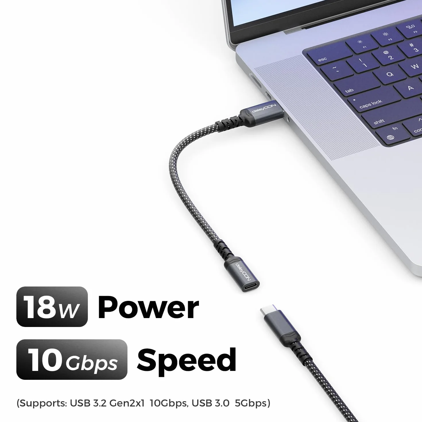 deleyCON Adapter USB-C na USB 10 Gbps - Gniazdo Typ-C do Wtyku USB-A, Przewód - do iPhone 17/16/15, iPad, Galaxy S25/S24/S23, A56, A16, Laptopa, SSD, HDD, Notebooka, CarPlay itp.