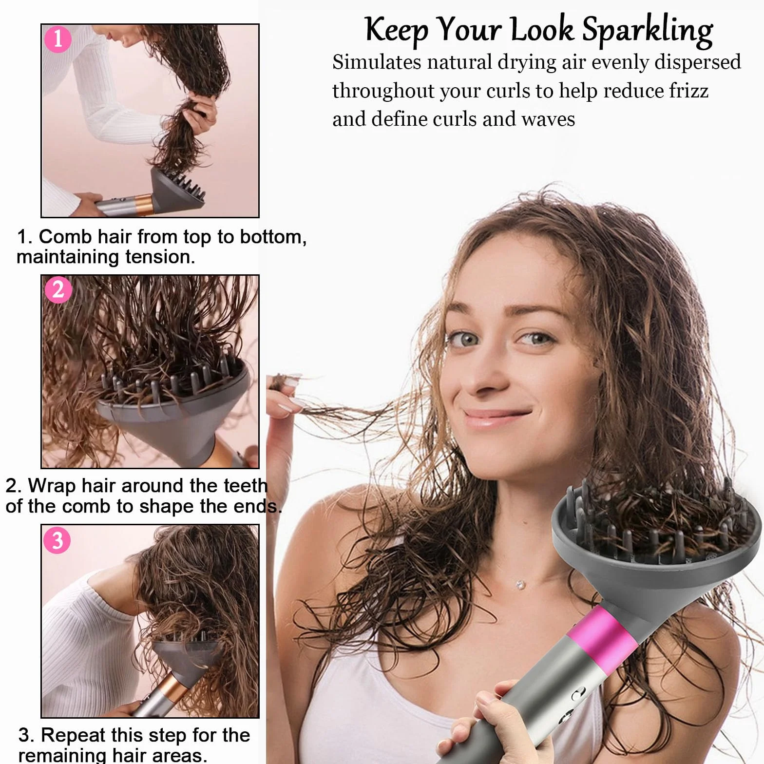 Dysza dyfuzorowa, nasadki do Dyson Airwrap Styler HS01 HS05, przekształcalna do Airwrap Styler w suszarkę do włosów, dyfuzor do suszarki do włosów, nasadka do suszarki do włosów, złota