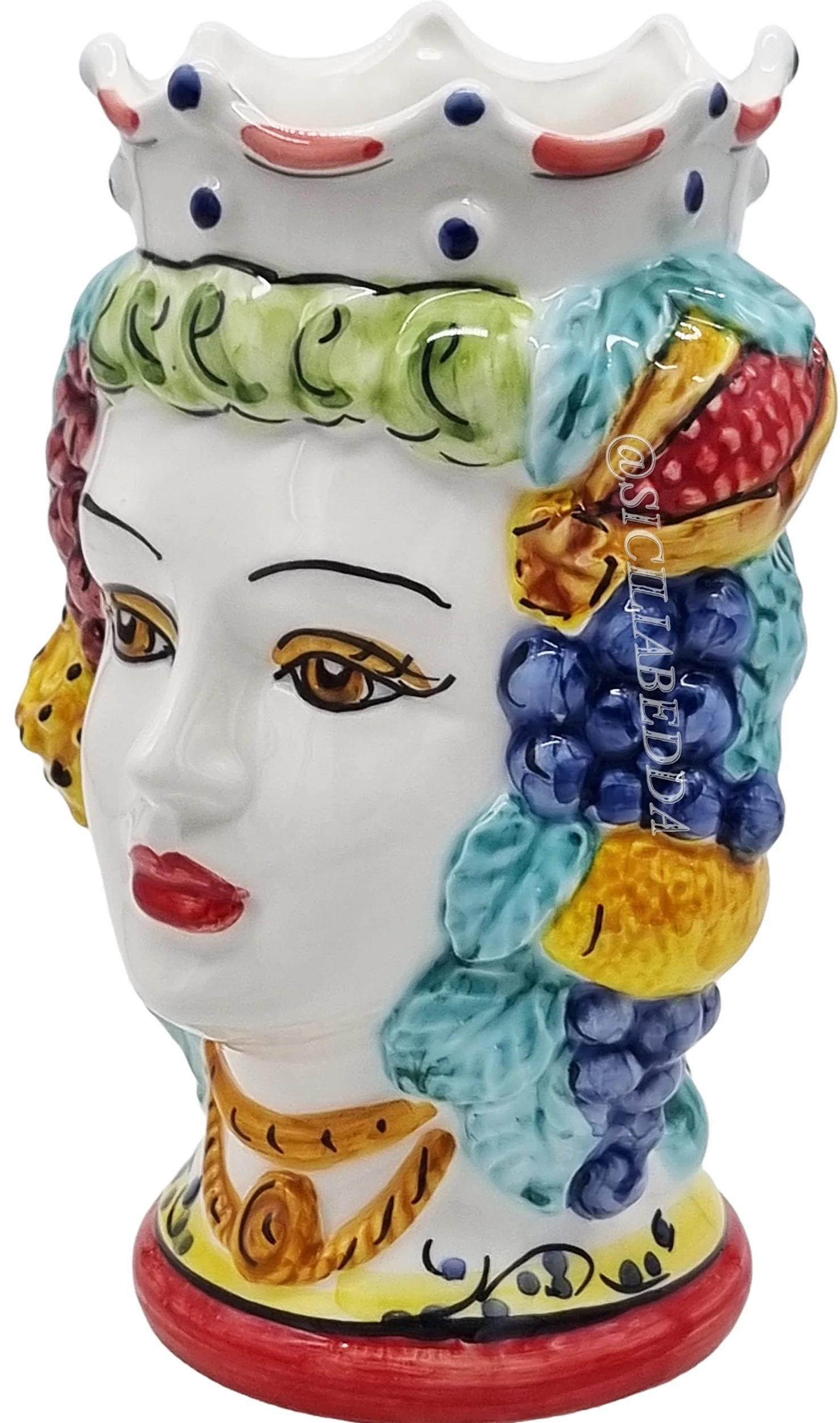 Sycylijskie ceramiczne główki mour z CALTAGIRONE 18 cm Kobieta Czerwona Korona