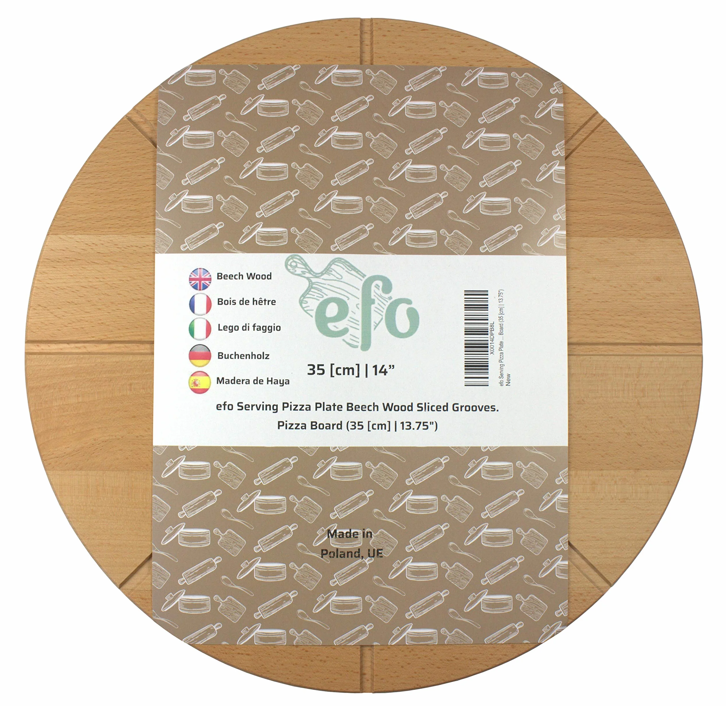 efo Talerz do serwowania pizzy drewno bukowe krojone rowki do pizzy (35 [cm] | 13,75 cala)