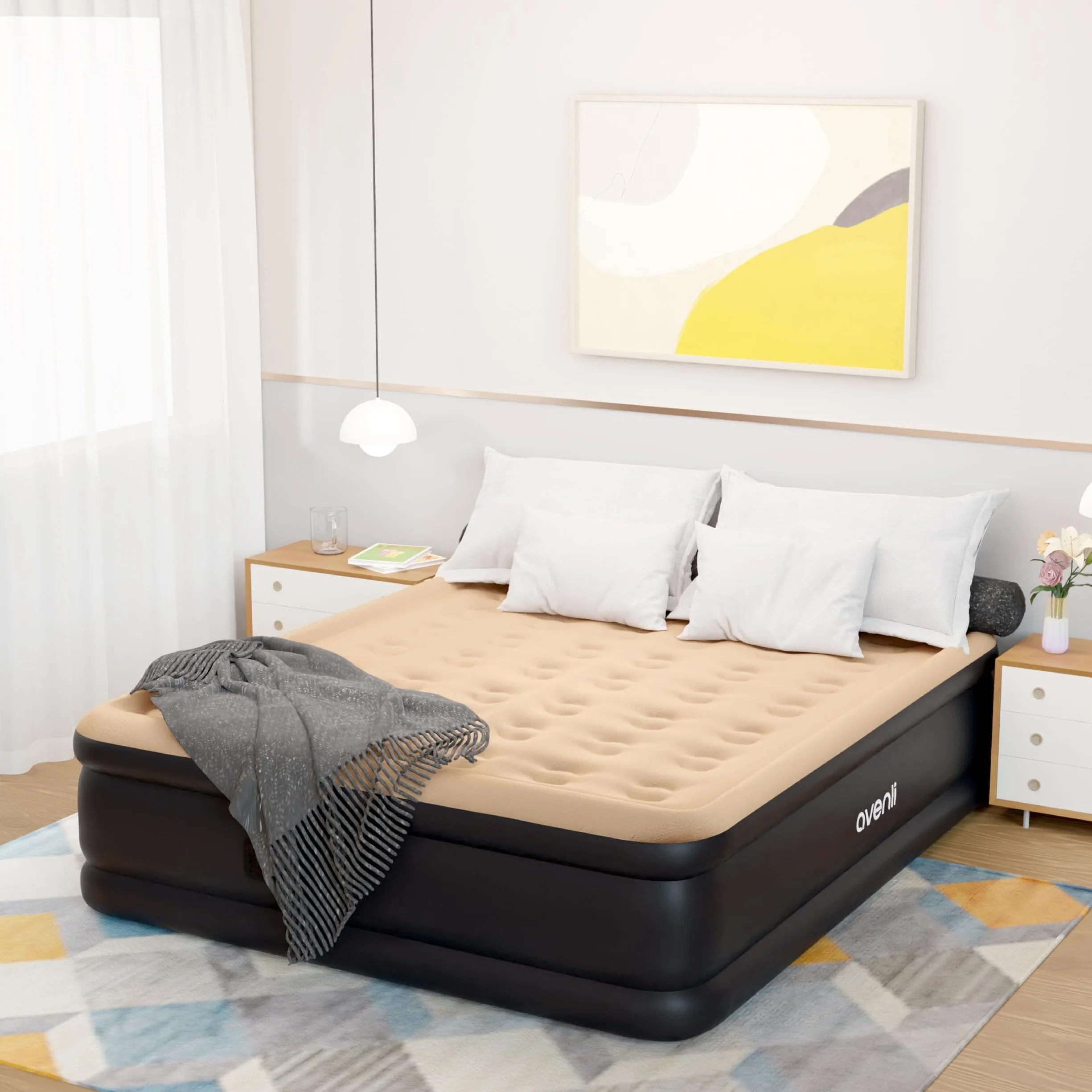 AVENLI Materac dmuchany 203x157x47 cm 2-osobowe nadmuchiwane łóżko z wbudowaną pompką elektryczną
